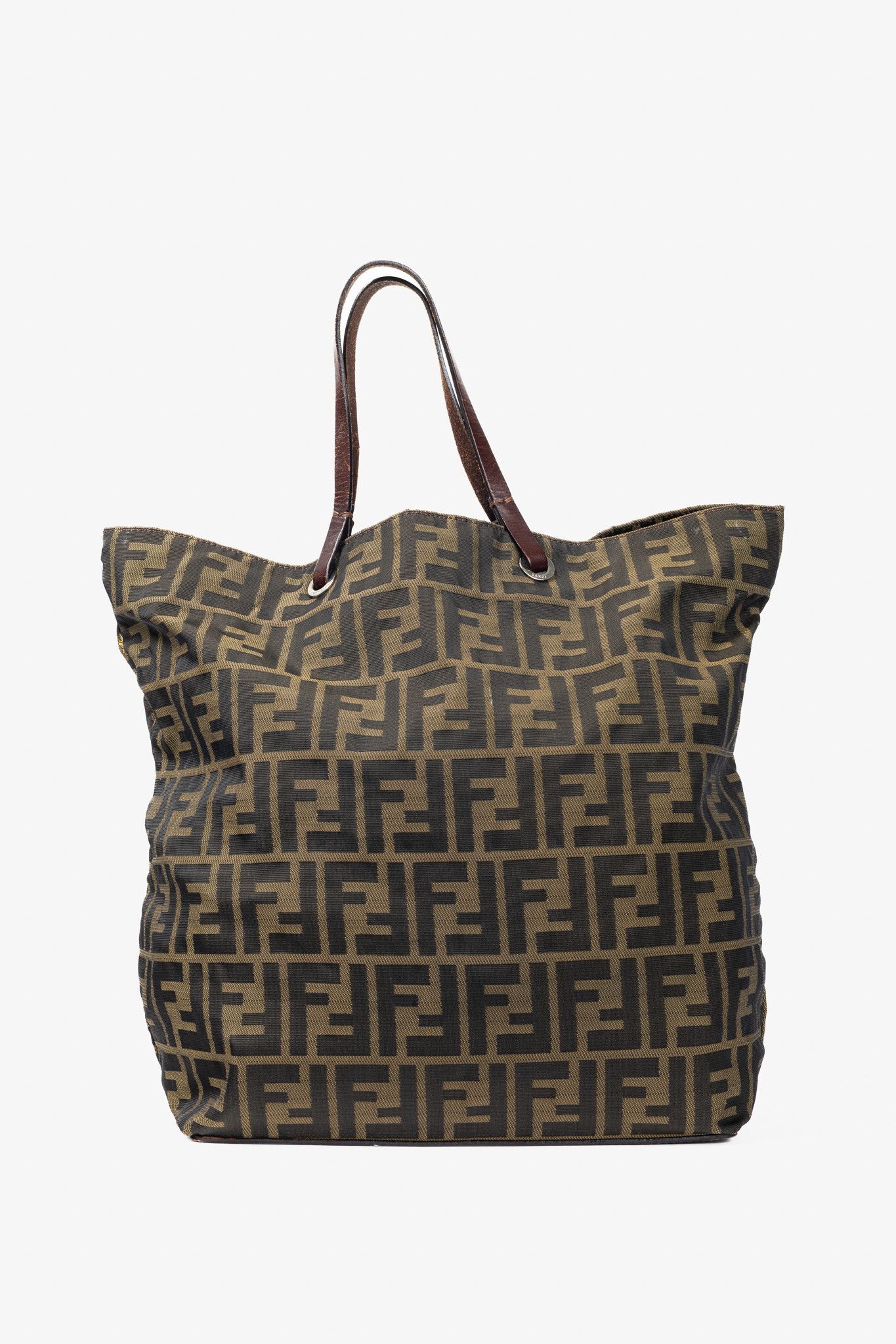 Fendi Fendi Khaki Zucca Canvas Leather-Trim Tote Size ONE SIZE - 1 Thumbnail