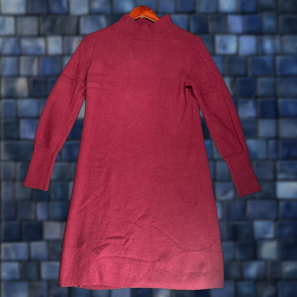 Ann Taylor Ann Taylor Sweater Dress Womens Petite Medium Maroon Wool Blend Mock Neck Knit Midi Dress Size M / US 6-8 / IT 42-44 - 1 Thumbnail