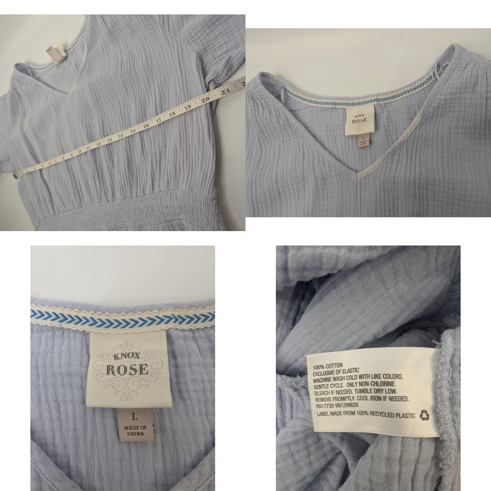 Vintage Knox Rose Womens Dress Blue Short Sleeve Casual Gauze A-Line Peasant L Size 36" / US 14 / IT 50 - 8 Thumbnail