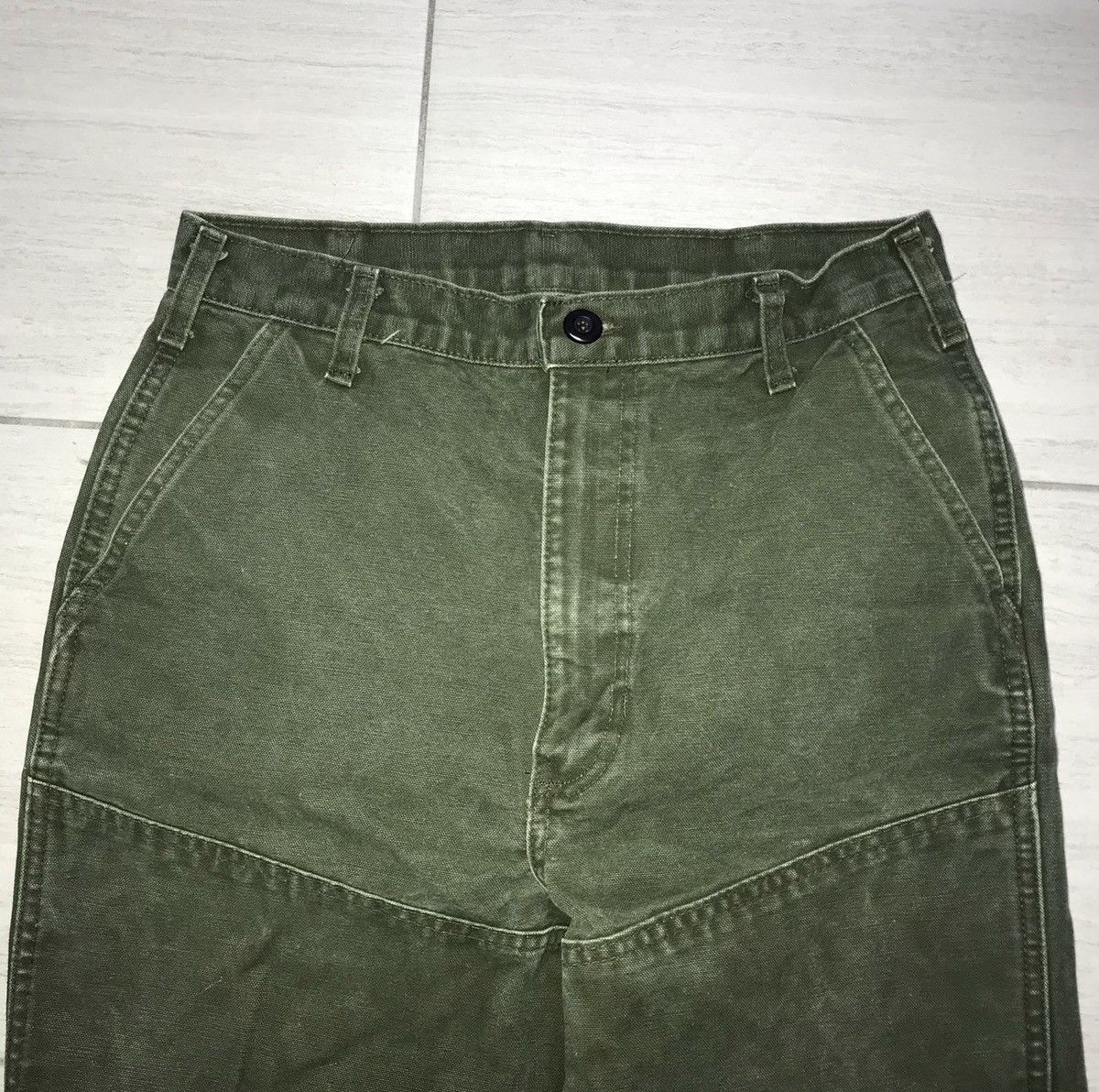 Vintage Green Duck Canvas Double Knee Uniform Pants