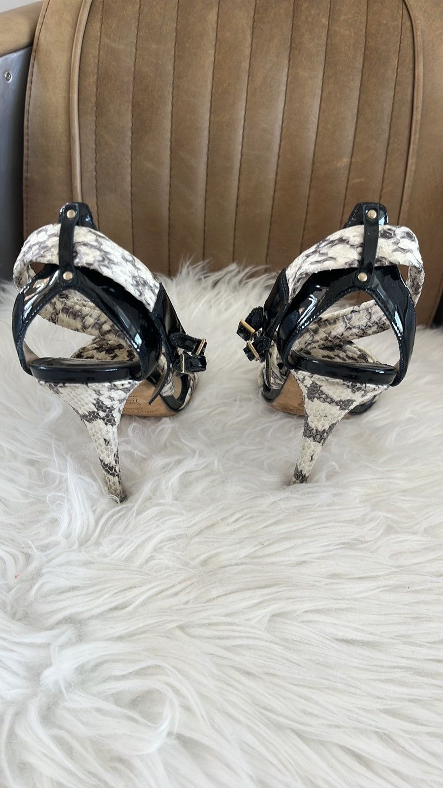 Jimmy Choo Jimmy Choo, black white snakeskin strappy heels Size US 6.5 / IT 36.5 - 2 Thumbnail
