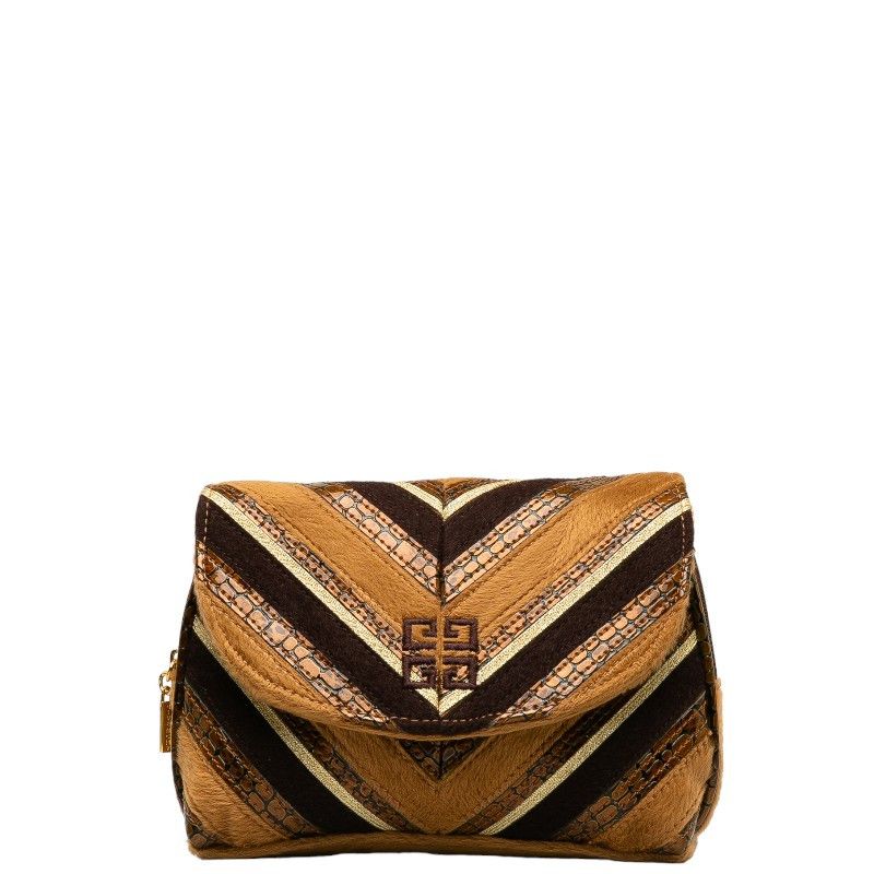 Givenchy Givenchy Givenchy Brown Enamel Fleece Cosmetic Pouch Plastic Vanity Bag in Very Good Condition Size ONE SIZE - 1 Thumbnail