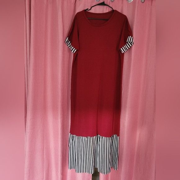 Shein Vertical-Striped Patchwork maxi Dress - Burgundy color Size XXL / US 16-18 / IT 52-54 - 3 Thumbnail