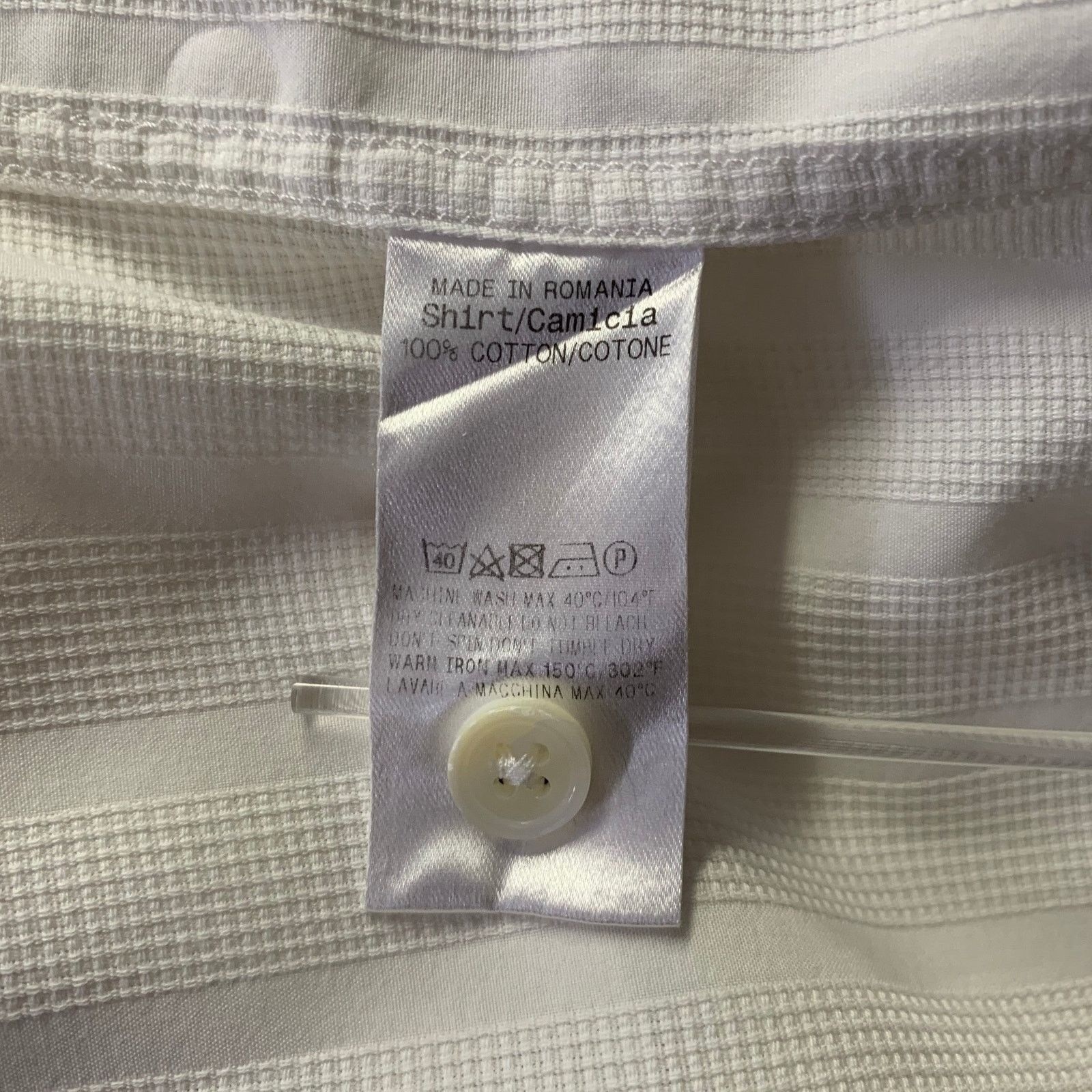 Ermenegildo Zegna ERMENEGILDO ZEGNA L White Stripe Cotton Short Sleeve Shirt Size US L / EU 52-54 / 3 - 6 Thumbnail