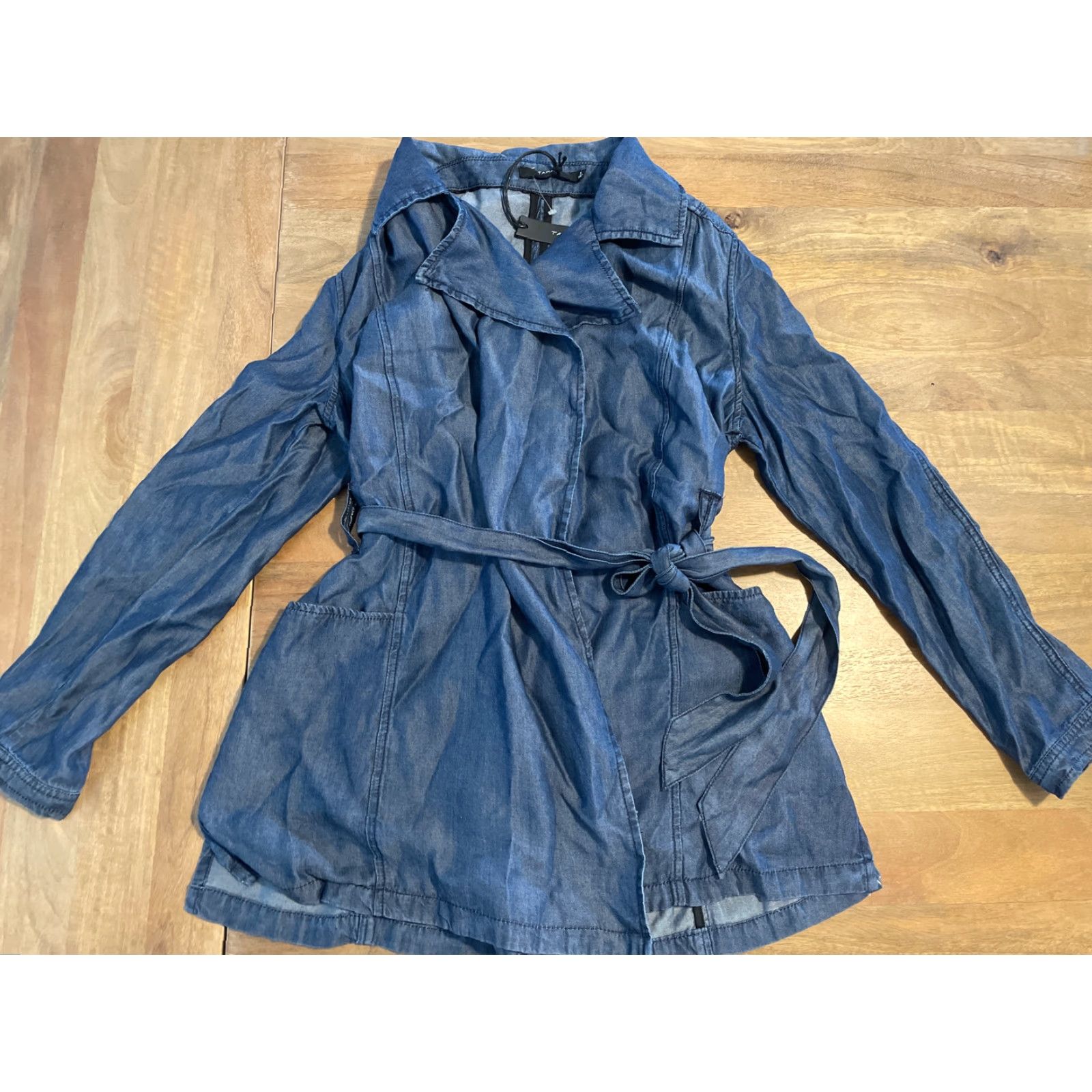 Vintage Tahari Jacket Womens S Belted Long Sleeve Open Front Dark Blue Tencel City 90s Womens Jacket Size S / US 4 / IT 40 - 2 Thumbnail