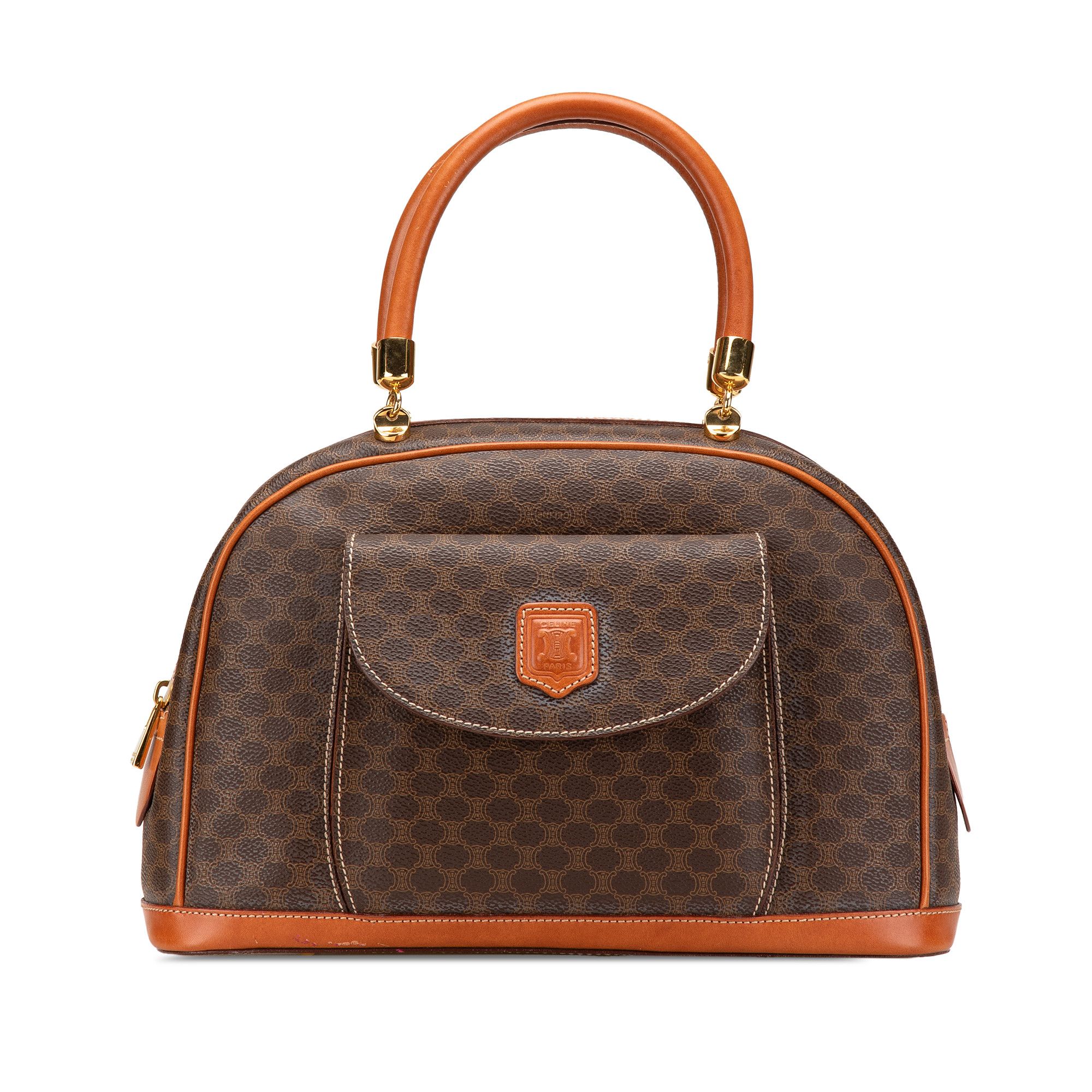 Celine Macadam Coated Canvas Dome Top Handle Bag in Brown, Women's