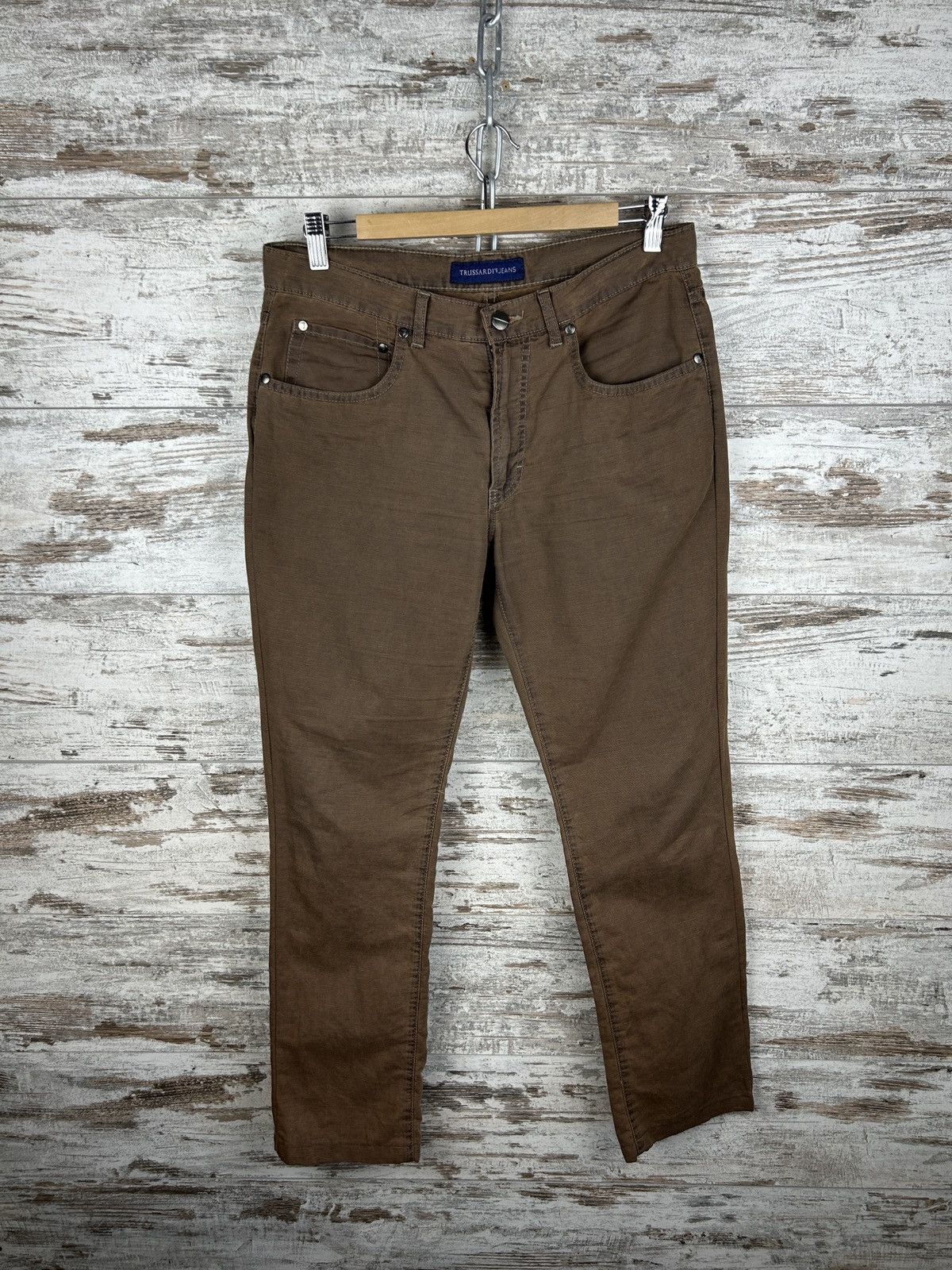 Trussardi × Vintage Mens Vintage Trussardi jeans trousers pants denim brown rare Size US 33 - 2 Thumbnail