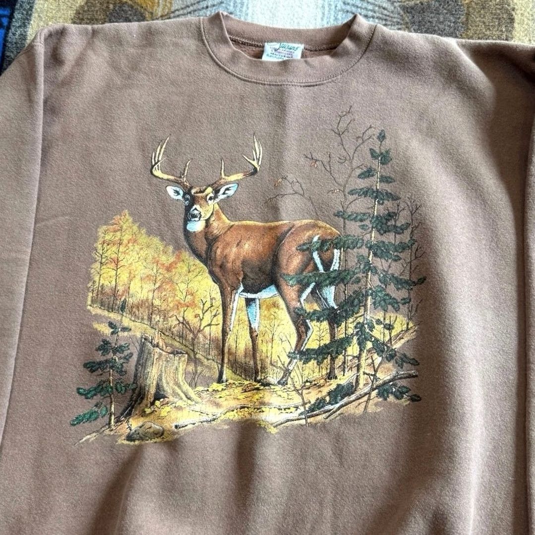 Vintage VINTAGE 90s Deer Nature Outdoor Sweatshirt XL Brown USA Mens Size US XL / EU 56 / 4 - 2 Thumbnail