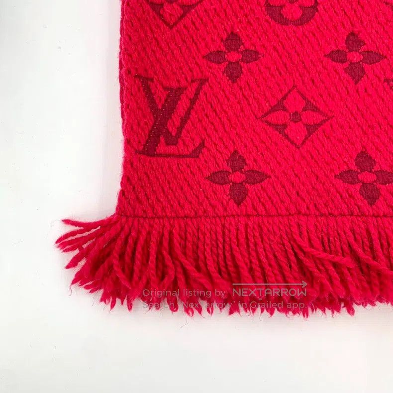 Louis Vuitton Louis Vuitton Red logo jacquard full print wool fringe sca Size ONE SIZE - 4 Thumbnail