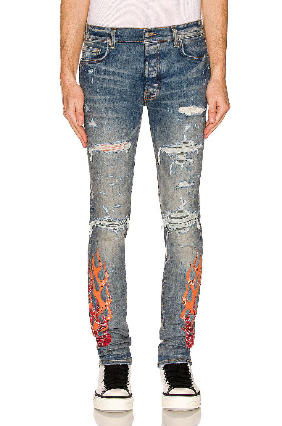 Amiri o1mle0426 Bandana Flame Jeans in Clay Indigo Orange/Blue Size US 36 / EU 52 - 4 Thumbnail