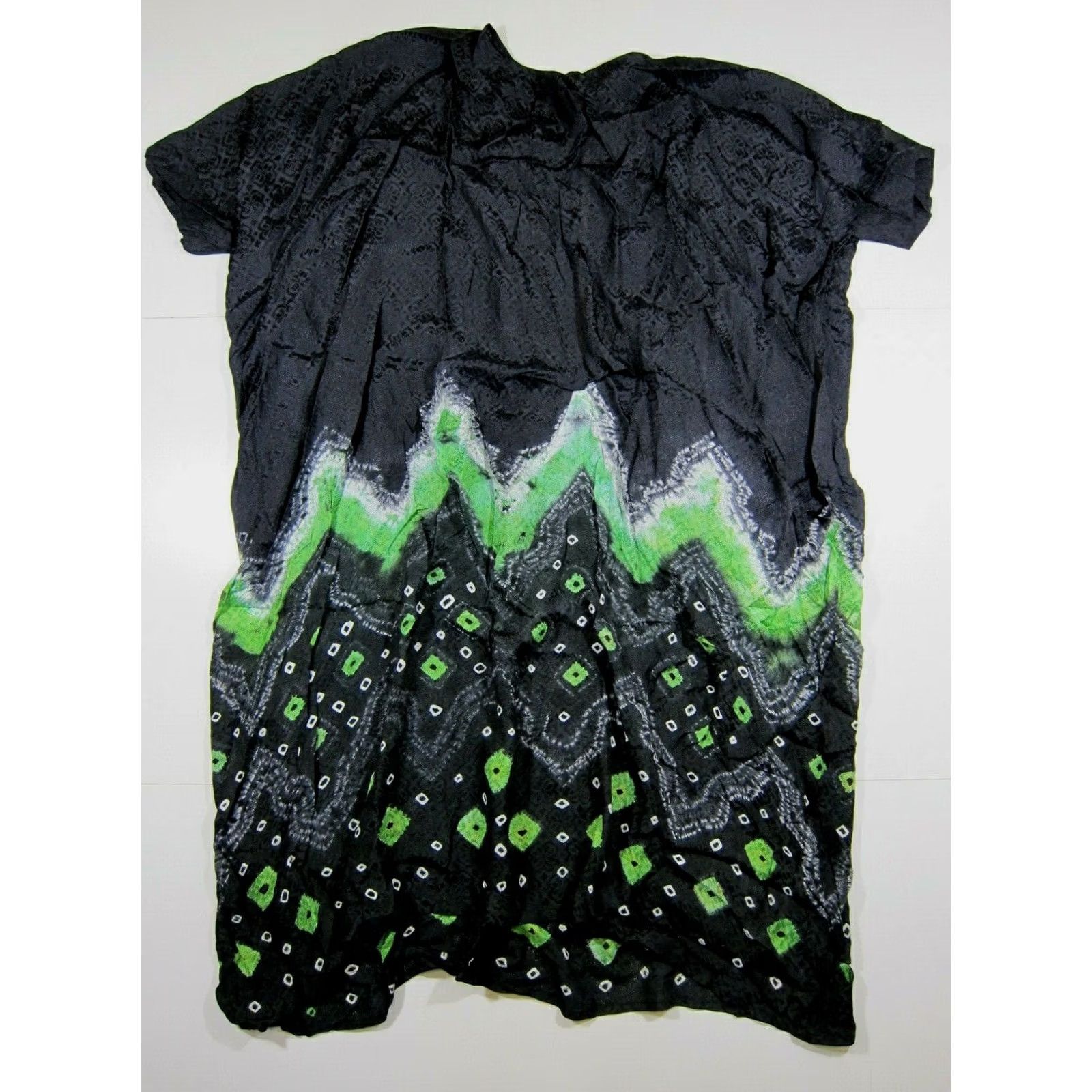 Vintage Manis Rayon Kaftan Kurta Tunic Maxi Dress OS Black Green White Tie Dye Long Size L / US 10 / IT 46 - 6 Thumbnail