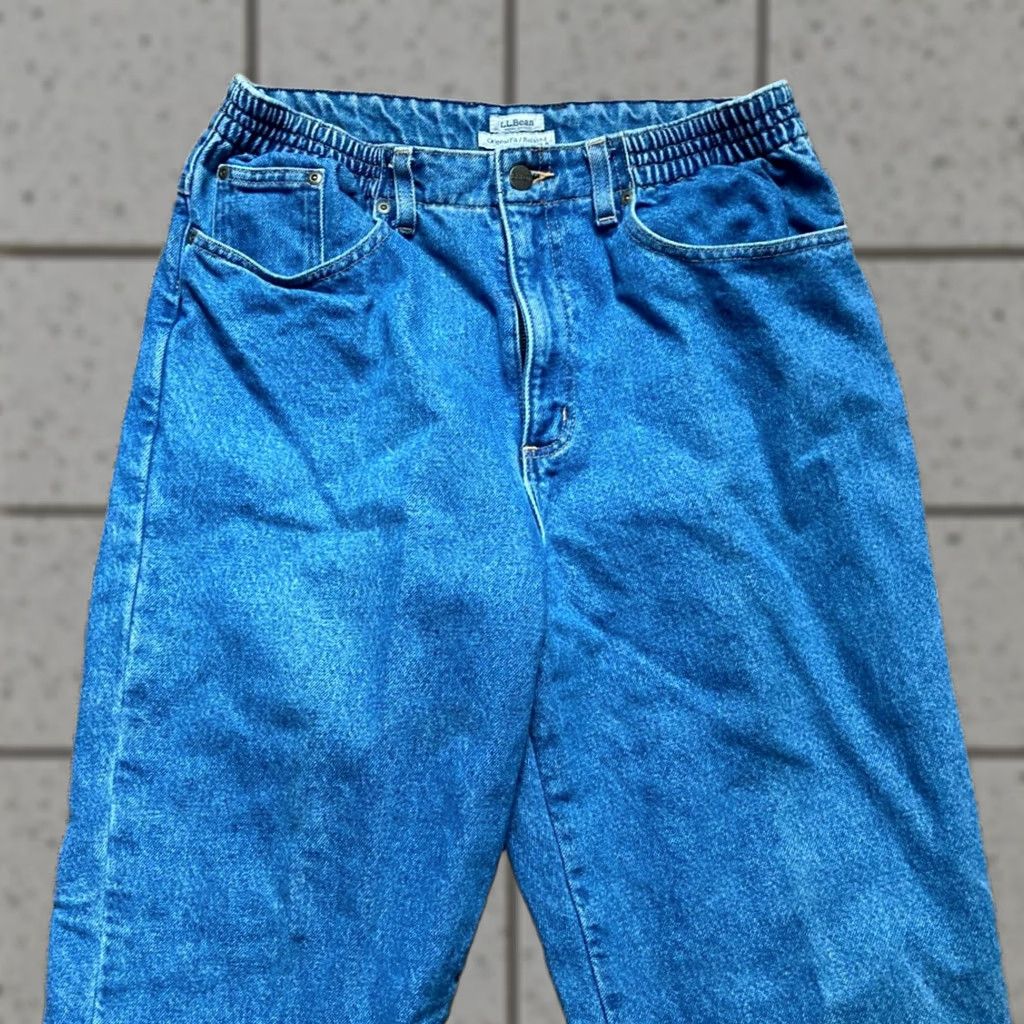 Vintage VINTAGE L.L.Bean Jeans Relaxed Flannel Plaid Mom Jeans Womens 12 Regular Elastic Waist Blue 90s Western Cowgirl Logo Tartan 5-Pocket Inseam 30" Size 34" / US 12 / IT 48 - 1 Thumbnail