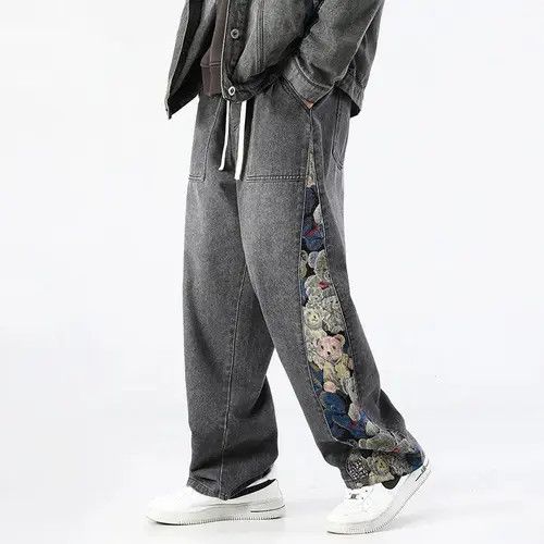 Designer Jeans baggy wide-leg with bear print outdoor hip-hop style Size US 34 / EU 50 - 3 Thumbnail