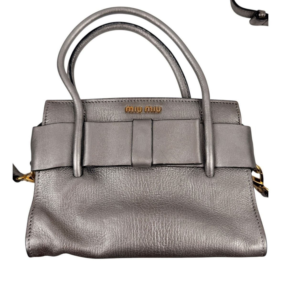 Miu Miu Miu Miu Silver Small Madras Bow-Embellished Tote Size ONE SIZE - 17 Thumbnail