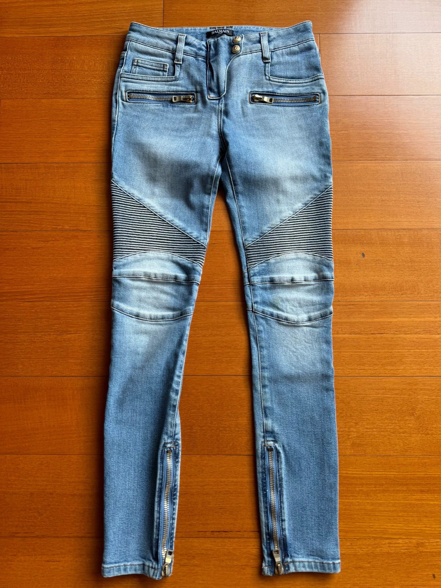 Balmain Balmain Women's low-waisted motorcycle slim zipper jeans Size US 34 / EU 50 - 1 Thumbnail