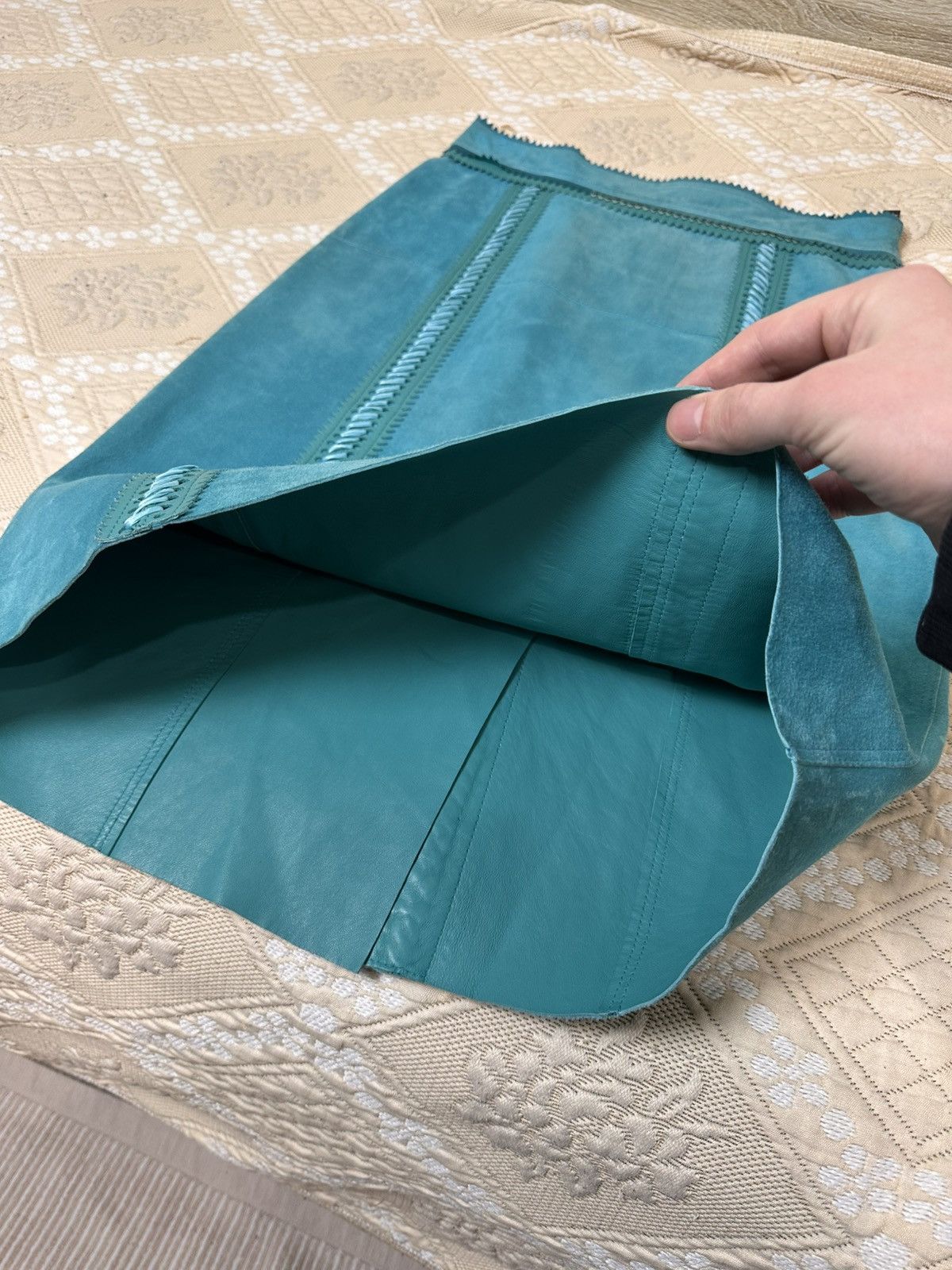 Burberry Prorsum 🔥 Burberry Prorsum Suede Lambskin Leather Pencil Skirt Blue Size 28" / US 6 / IT 42 - 7 Thumbnail