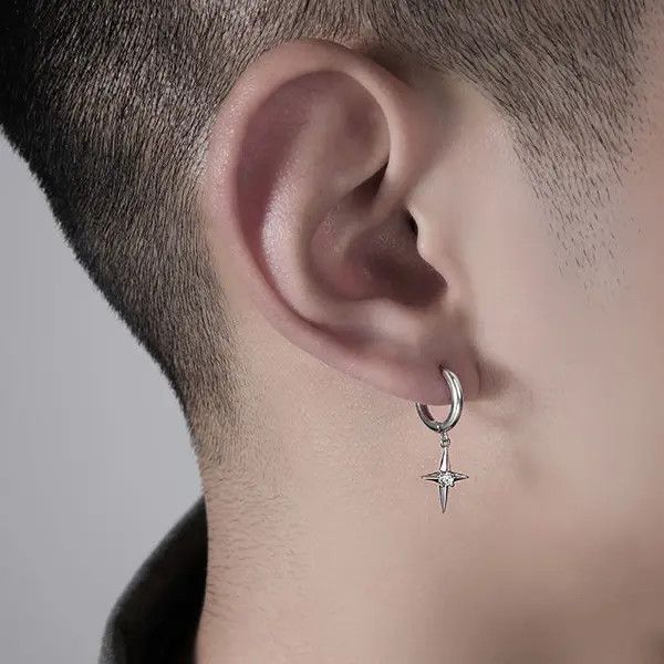 Designer × Sterling Silver 925 Silver Plated Star Dangle Drop Earrings for Men Women Size ONE SIZE - 4 Thumbnail