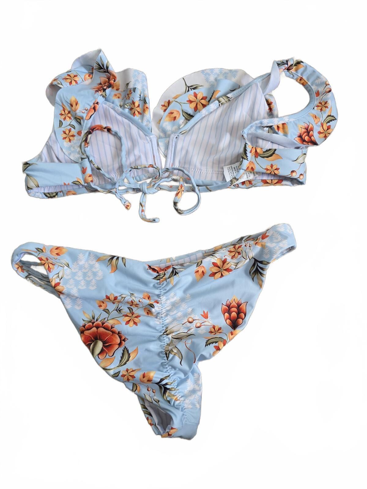 Other Agua Bendita Floral Ruffle Bikini Swimsuit Size S Blue NWOT Size ONE SIZE - 3 Thumbnail