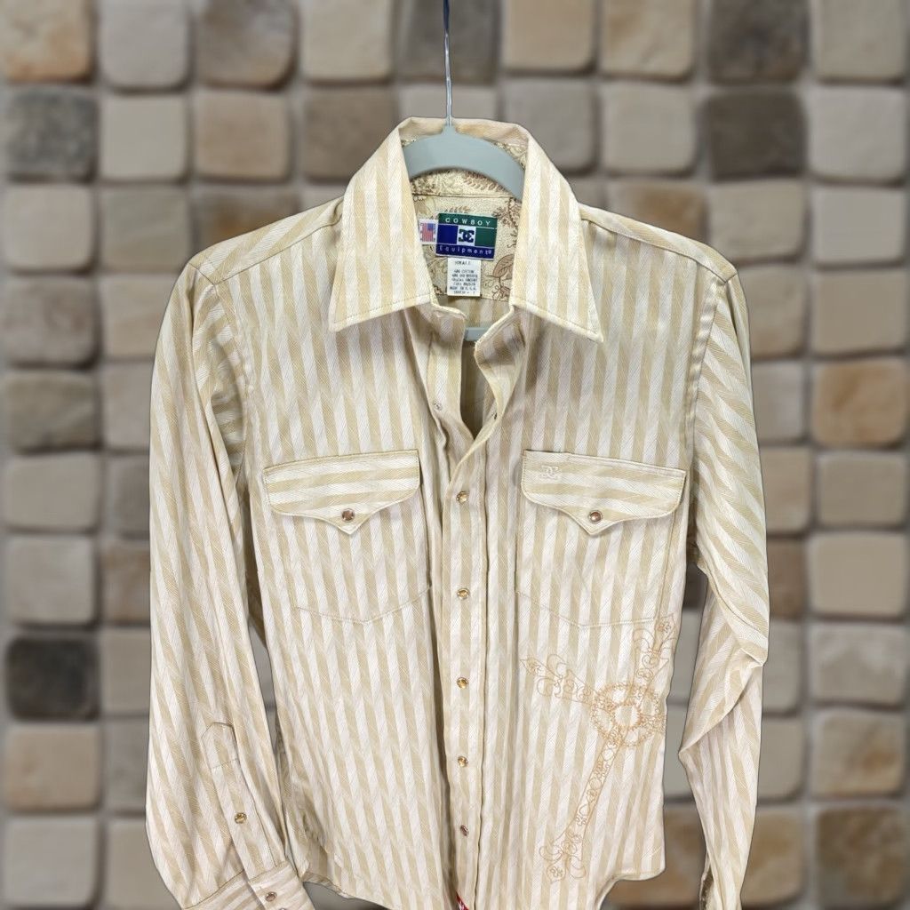 Equipment VINTAGE Cowboy Equipment Pearl Snap Shirt Men S Gold Stripe Western Embroidered Long Sleeve Snap Shirt Mens Gold Western Embroidered Size US S / EU 44-46 / 1 - 1 Thumbnail