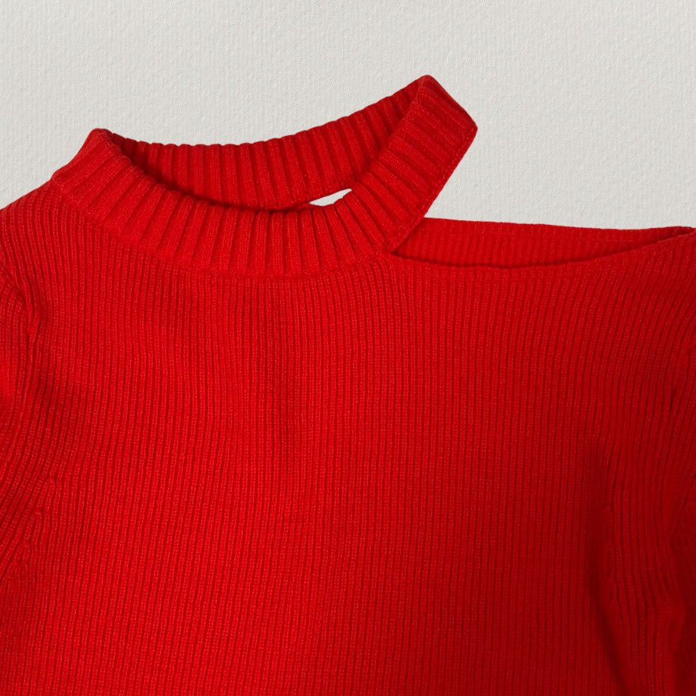 Sacai Sacai Cut-Out Wool Ribbed Knit Pullover Red Size S / US 4 / IT 40 - 3 Thumbnail