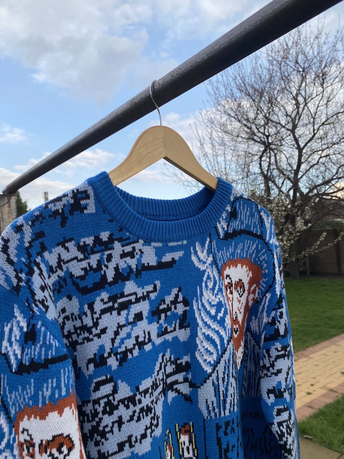 Vintage Van Gogh Art Sweater Blue Graphic Knit Size L Vintage Style Size US L / EU 52-54 / 3 - 4 Thumbnail