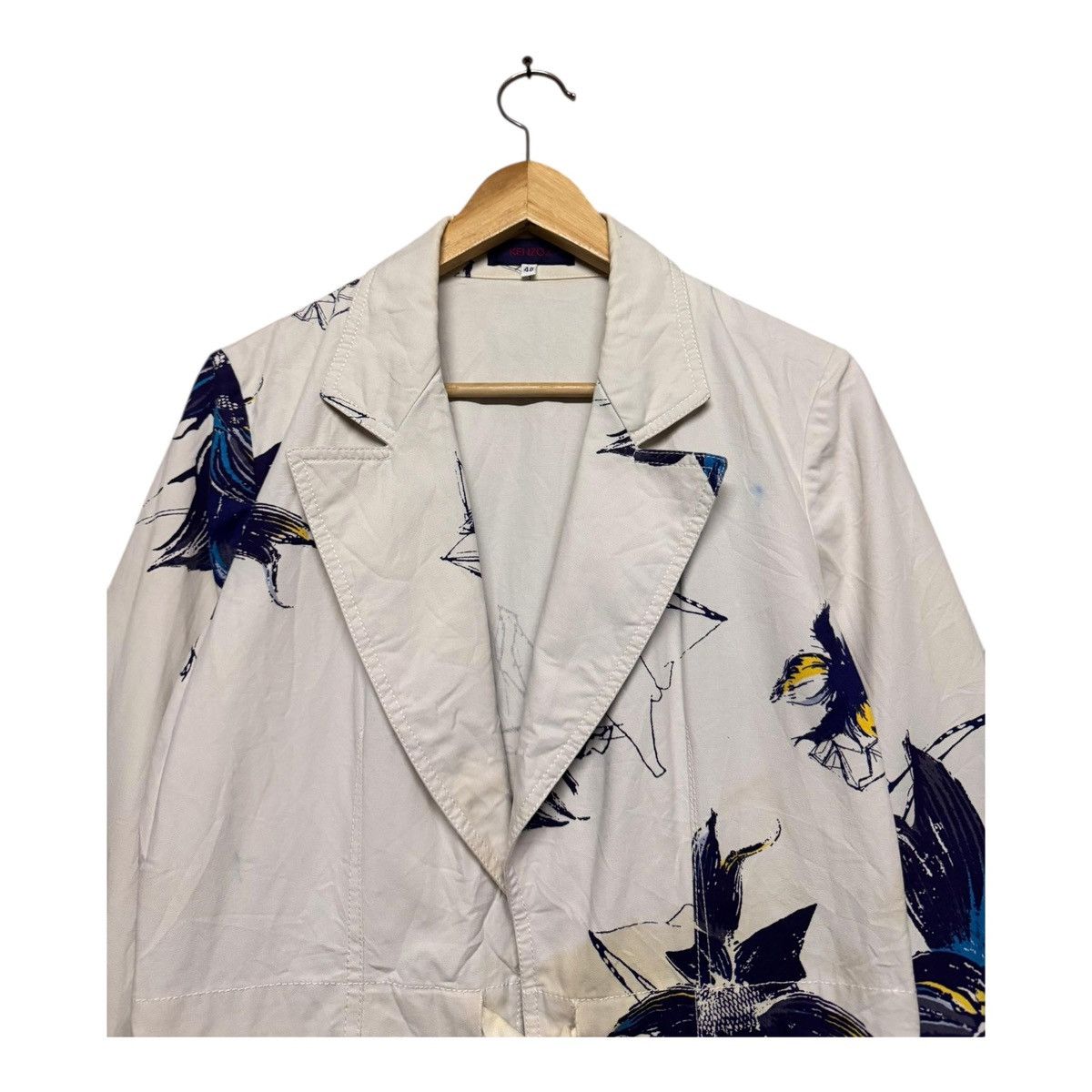 Kenzo Vtg🔥Kenzo Jeans Flower Painted Lace Blazer Jacket Size 40L - 6 Thumbnail