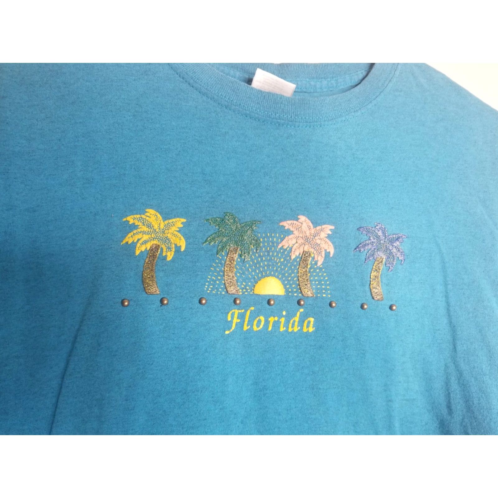 Gildan VINTAGE Gildan XL T-Shirt Blue Puff Print Florida Palm Trees Bird Nature 90s Mens Size US XL / EU 56 / 4 - 4 Thumbnail