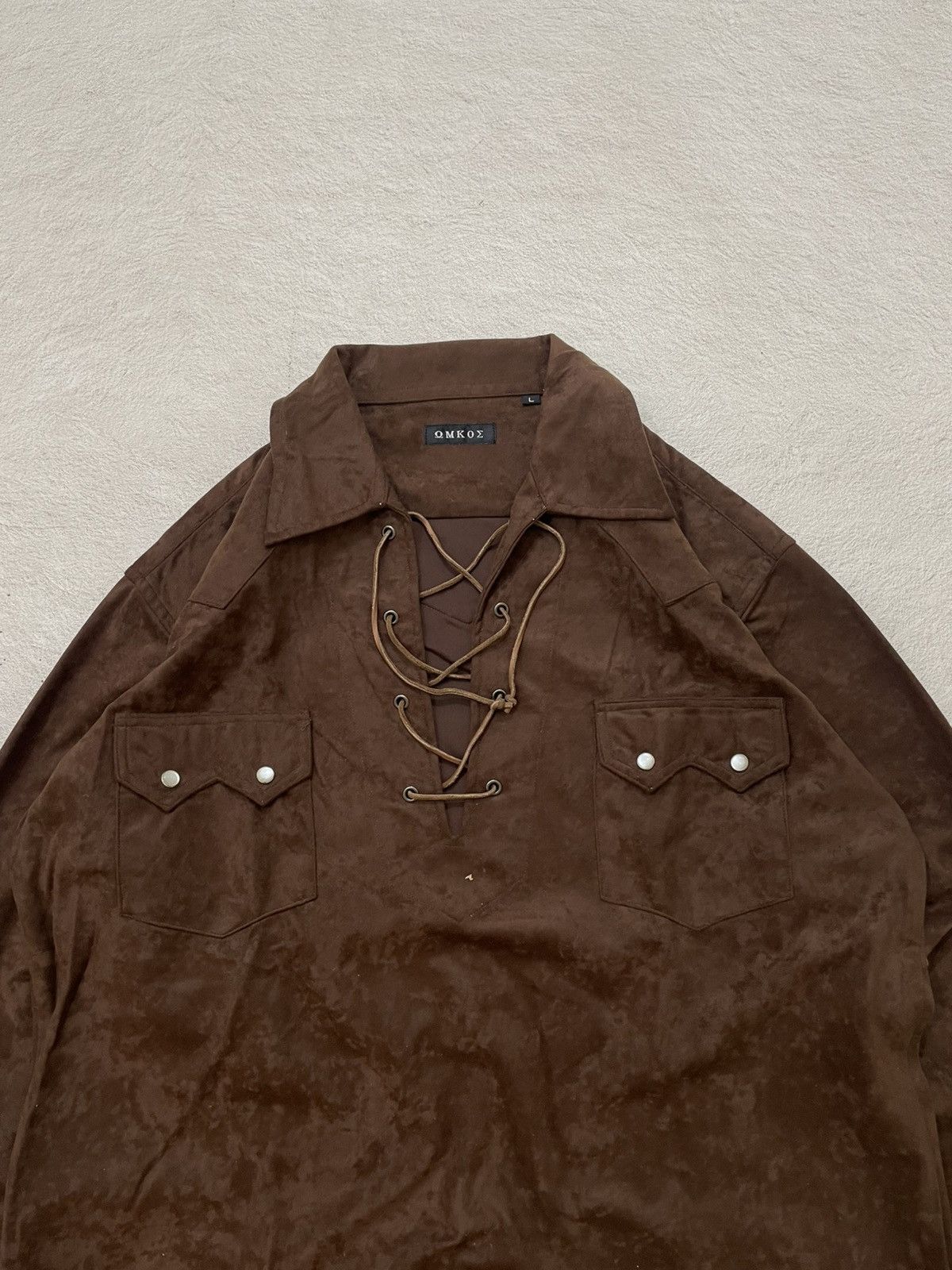 Le Grande Bleu (L.G.B.) 2000s Fuga Brown Lace-Up Pullover Shirt Western Y2K If6 Goa Size US XL / EU 56 / 4 - 2 Thumbnail