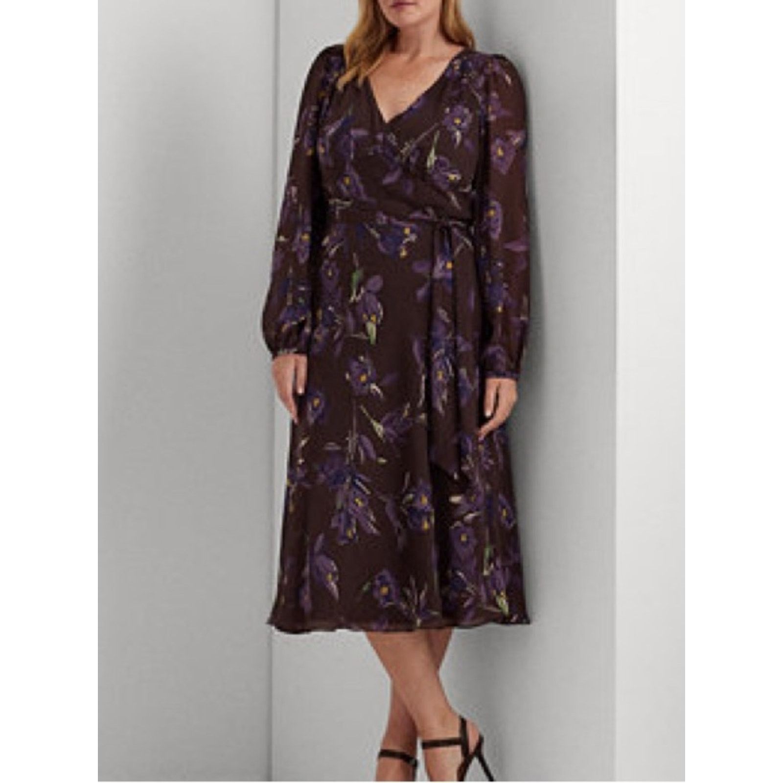 Lauren Ralph Lauren Elegant Brown and Purple Floral Ralph Lauren Dress Size XL / US 12-14 / IT 48-50 - 10 Thumbnail
