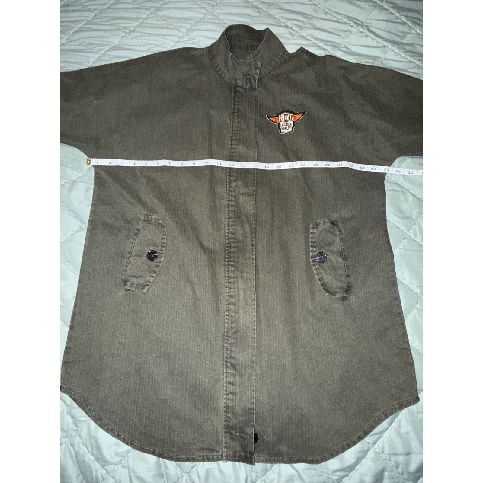 Basic Editions Green Military 100% Cotton Parka Ladies Of Harley Patch OSFA Size ONE SIZE - 7 Thumbnail