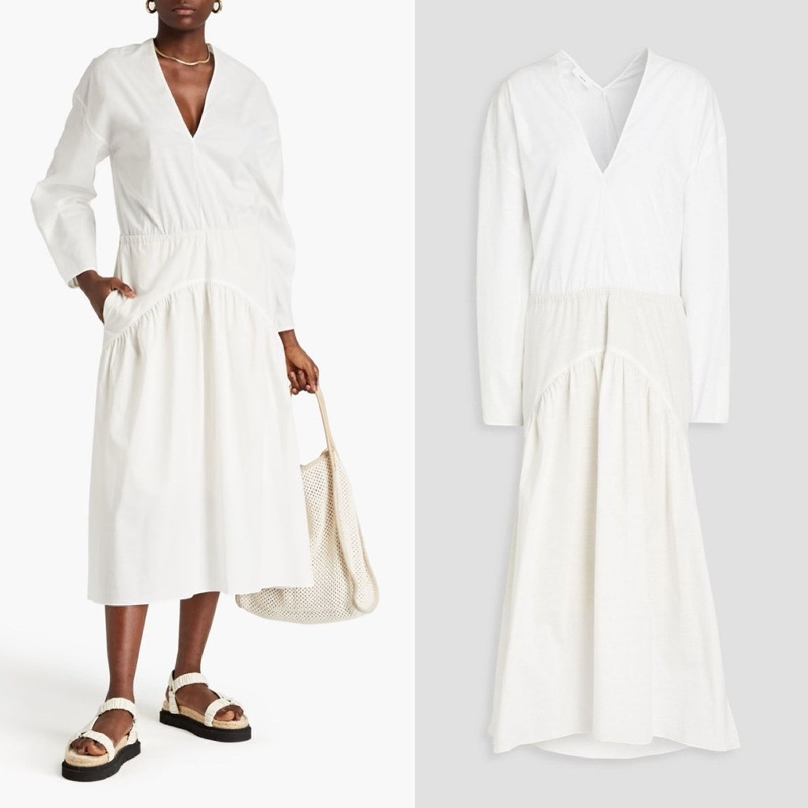 Vince NWT Vince Cutout Slub Cotton Midi Dress Long Sleeve S Size S / US 4 / IT 40 - 2 Thumbnail