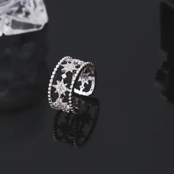 Designer × Jewelry × Vintage 925 Silver Plated Six Pointed Star Open Ring for Women Size ONE SIZE - 2 Thumbnail