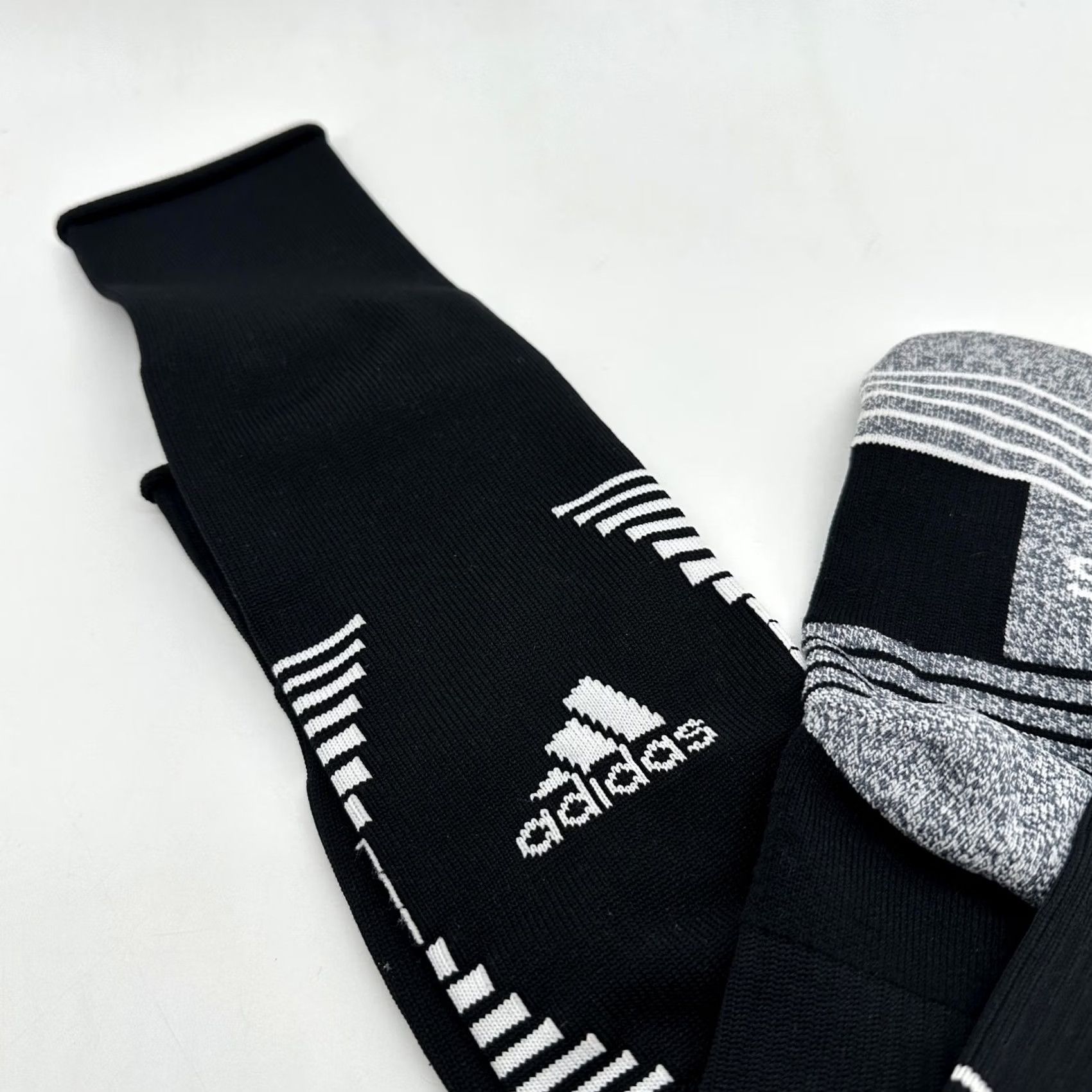 Adidas Adidas Socks Mens Over The Calf Black White Striped Cushioned Soccer Athletic Socks M Adult Mens Size ONE SIZE - 2 Thumbnail