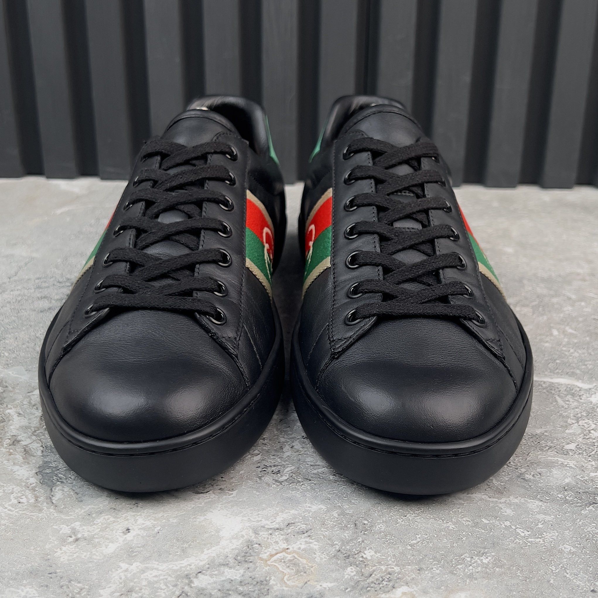 Gucci Ace Web Interlocking GG Logo Sneakers Black Leather Size US 8.5 / EU 41-42 - 4 Thumbnail