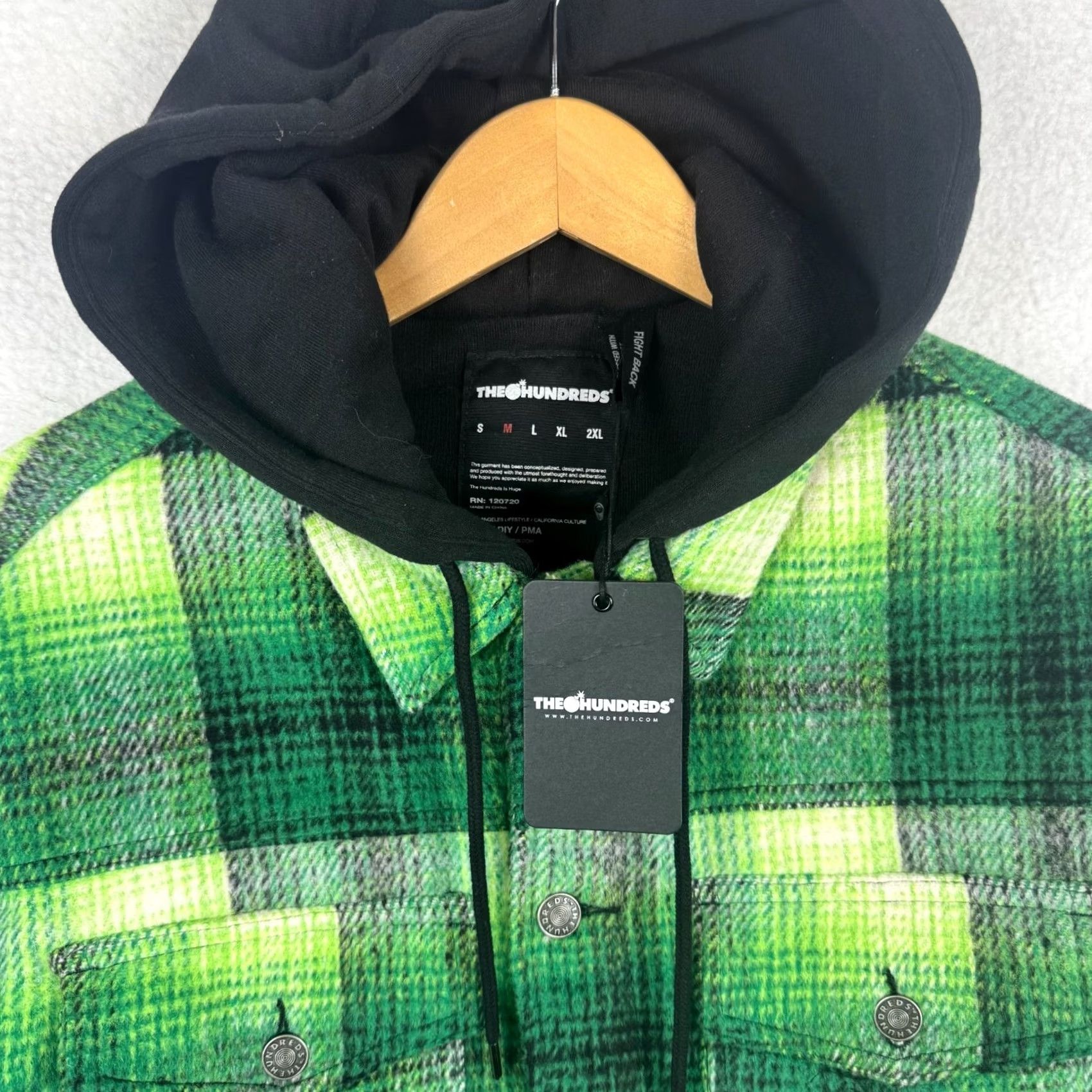 The Hundreds The Hundreds Hoodie Jacket Green Plaid Layered Coat Overcoat Hooded Men M Regular Spring Fall Winter Climate Streetwear Size US M / EU 48-50 / 2 - 4 Thumbnail