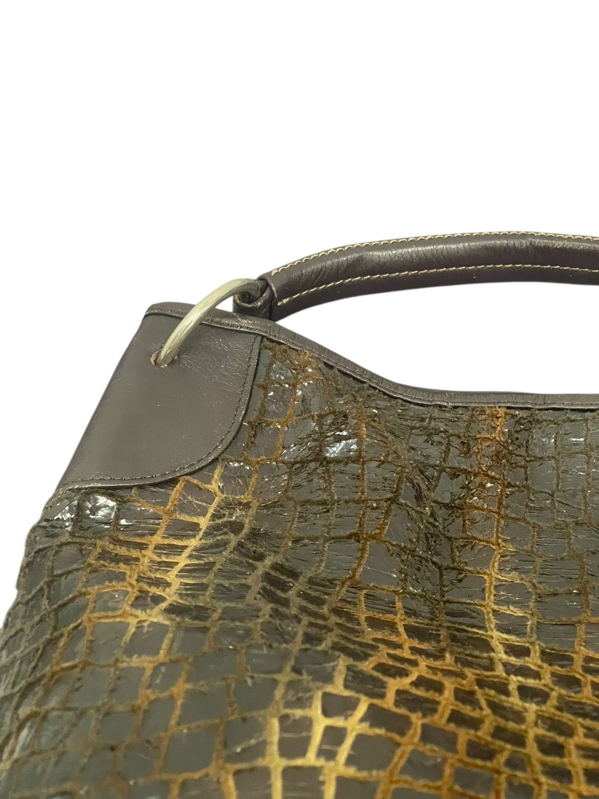 Genuine Leather Crocodile Embossed Textured Patina 4 Session Bag 2🟩1 Size ONE SIZE - 12 Thumbnail