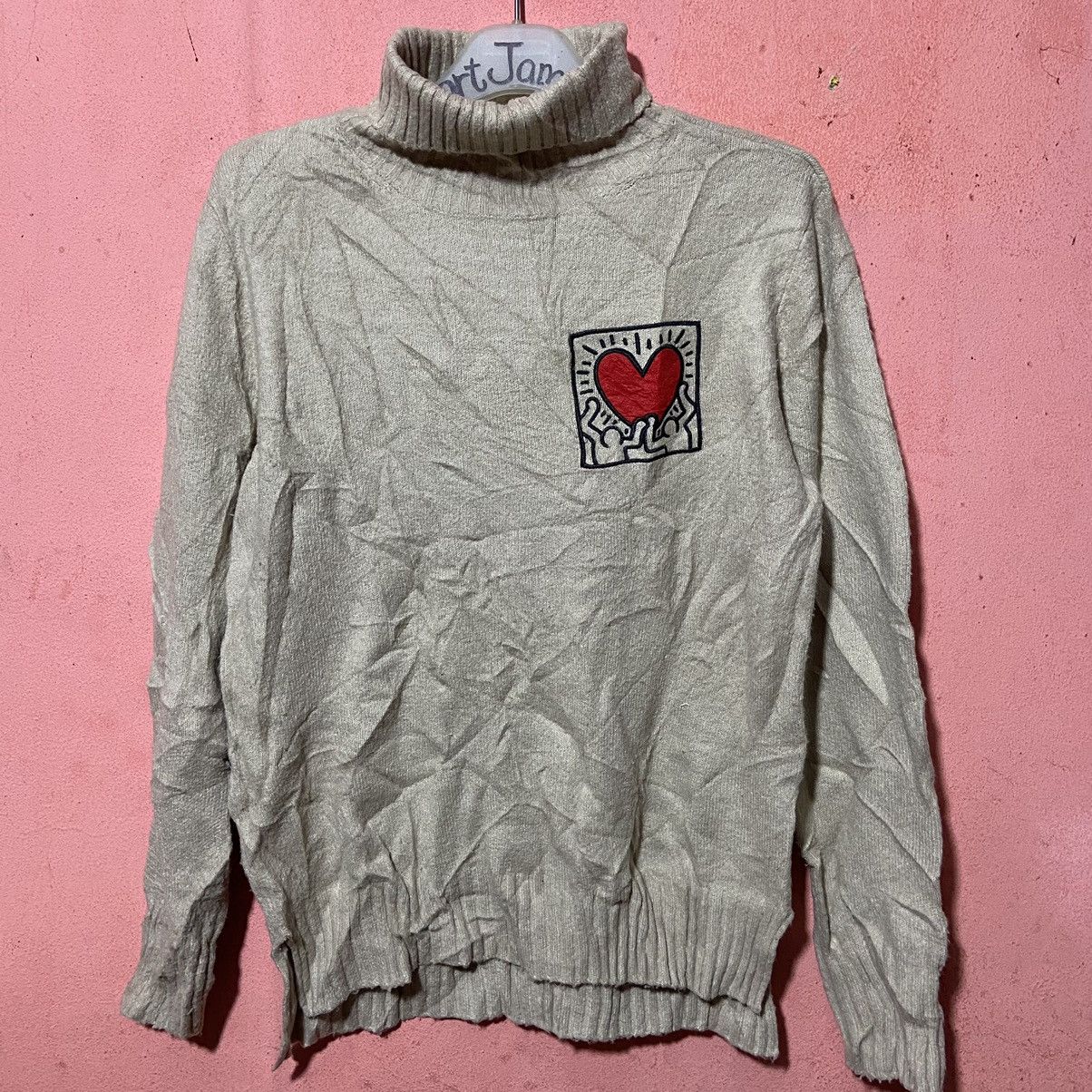 image of Keith Haring Heart Logo Turtleneck Knitwear in Beige, Women's (Size Small)