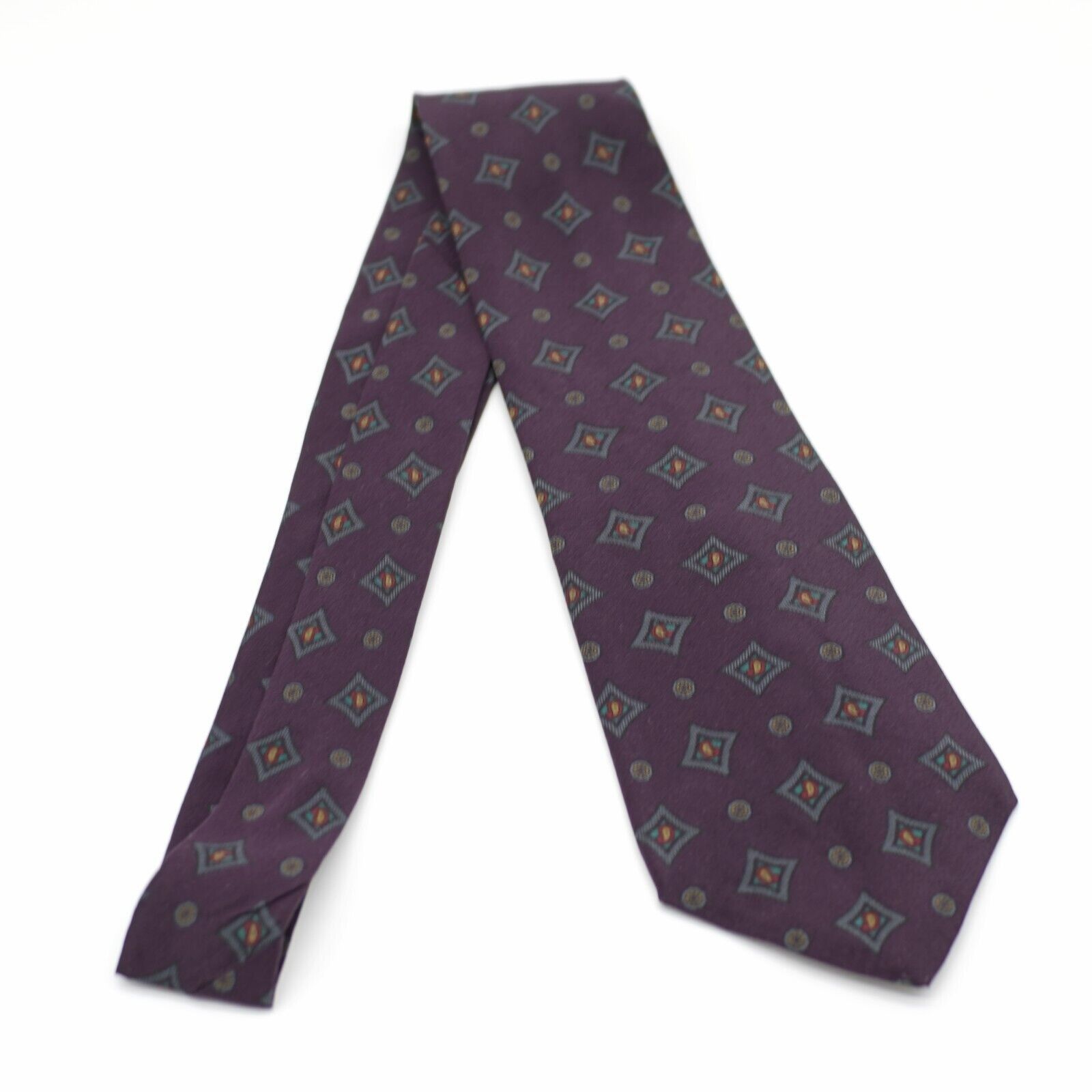 Designer Damon Purple Geometric Paisley Print Short Silk Tie Size ONE SIZE - 6 Thumbnail