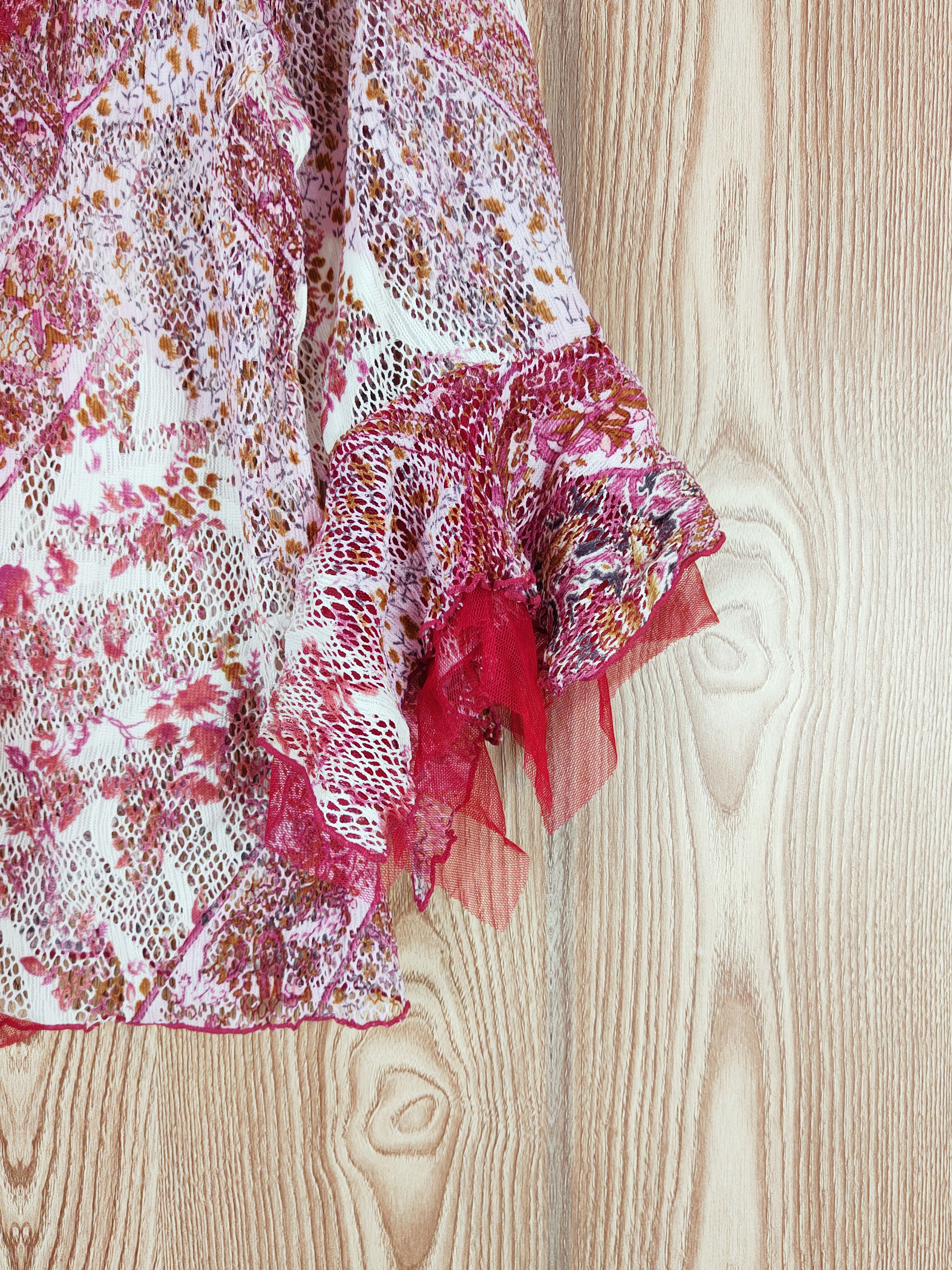 Japanese Brand × Vintage Castanets Club Red Crochet Mesh Net Cardigan Size L / US 10 / IT 46 - 6 Thumbnail