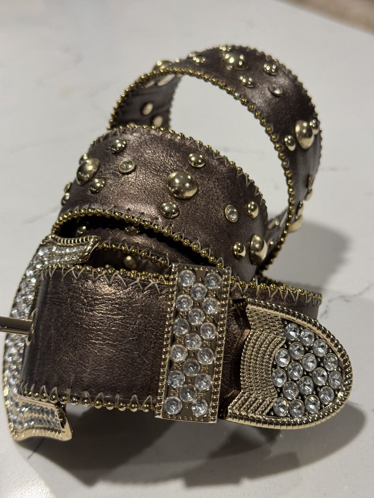 Vintage Vintage Kathy Van Zealand Rhinestone Cowboy Y2K Belt Size 32 - 4 Thumbnail