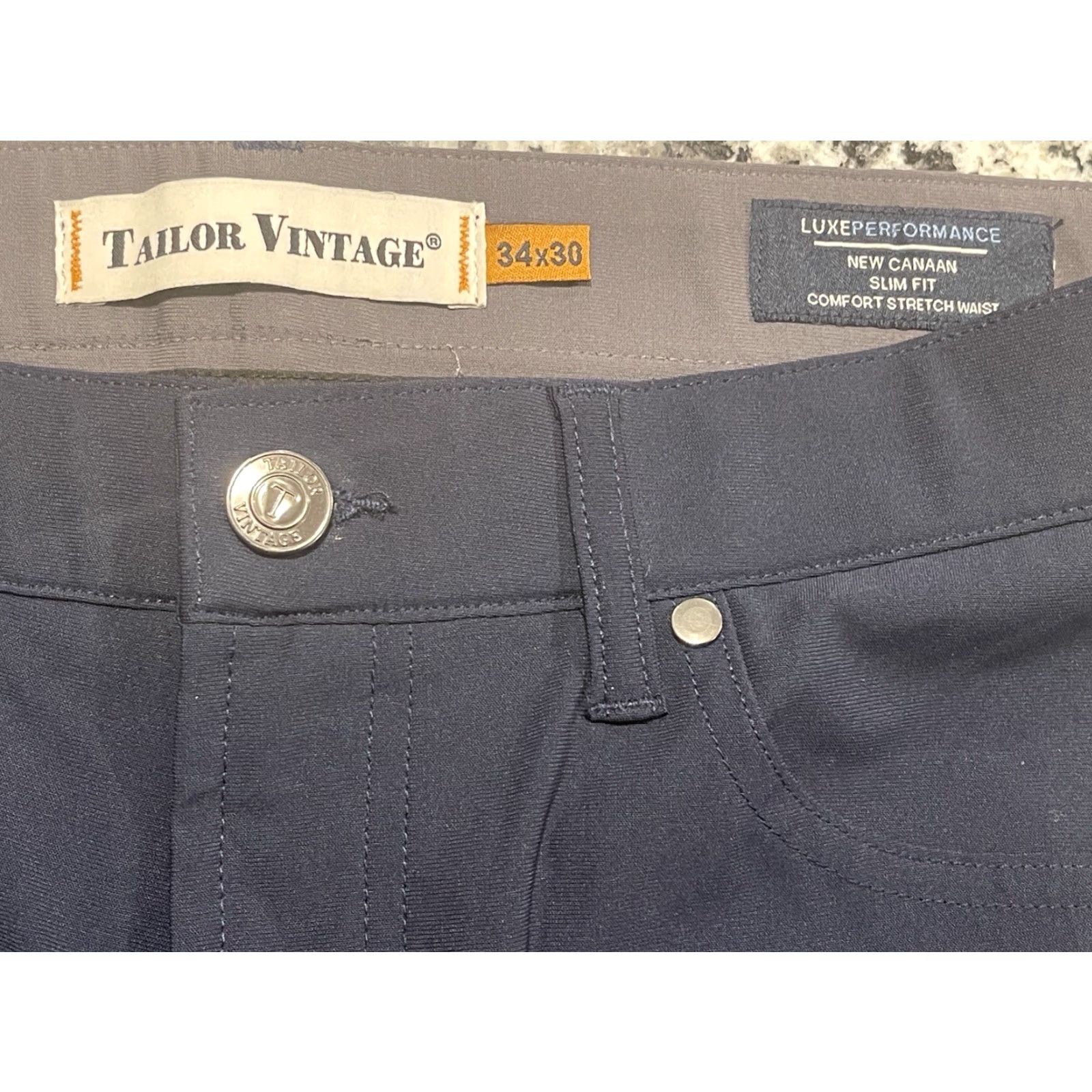 Vintage VINTAGE Tailor Vintage Luxe Performance Pants Chino Slim Blue 34x29.5 Mens Regular Polyester Button Zipper Flat Front Size US 34 / EU 50 - 3 Thumbnail