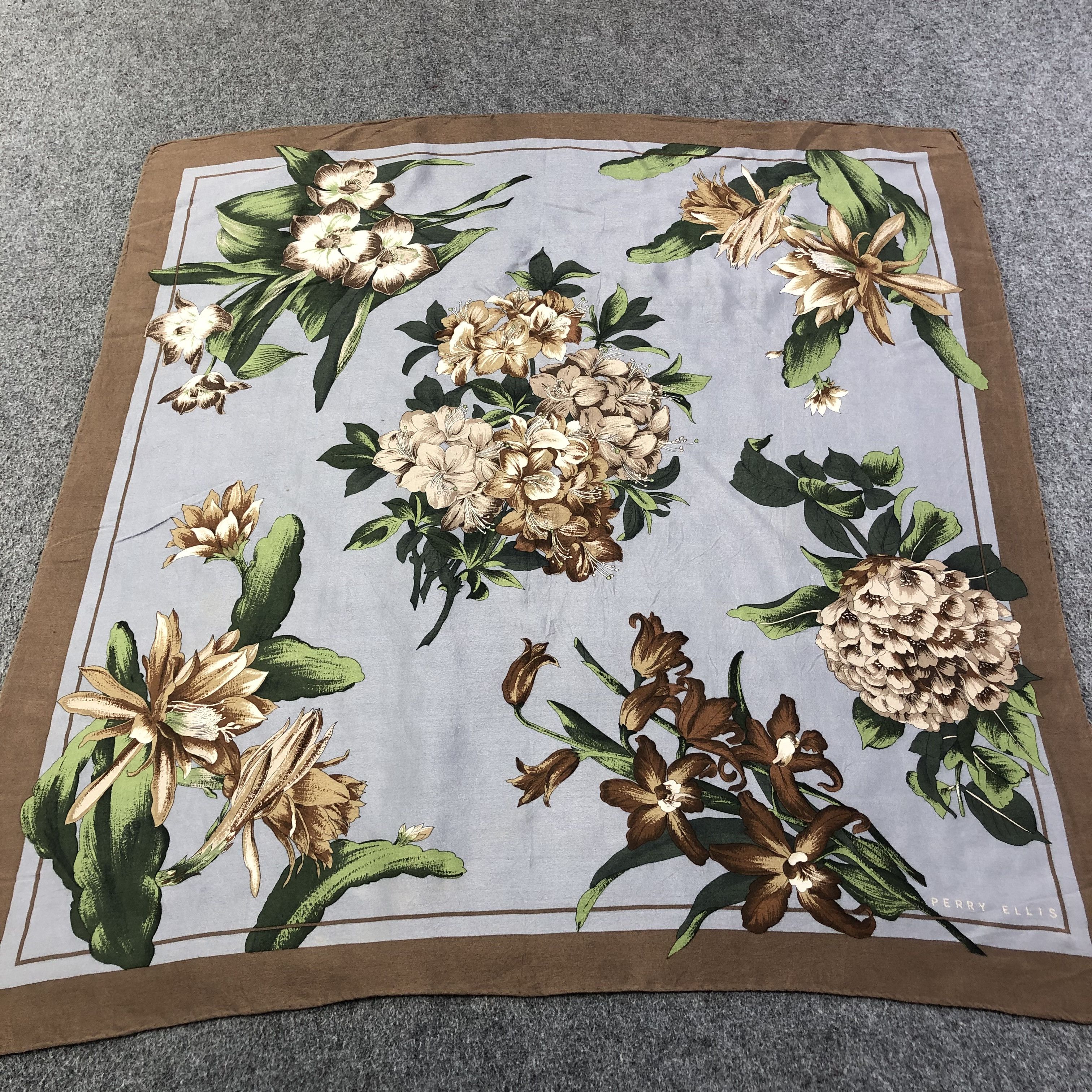 Perry Ellis Vintage Perry Ellis Floral Hand Rolled Silk Scarf M793 Size ONE SIZE - 1 Thumbnail