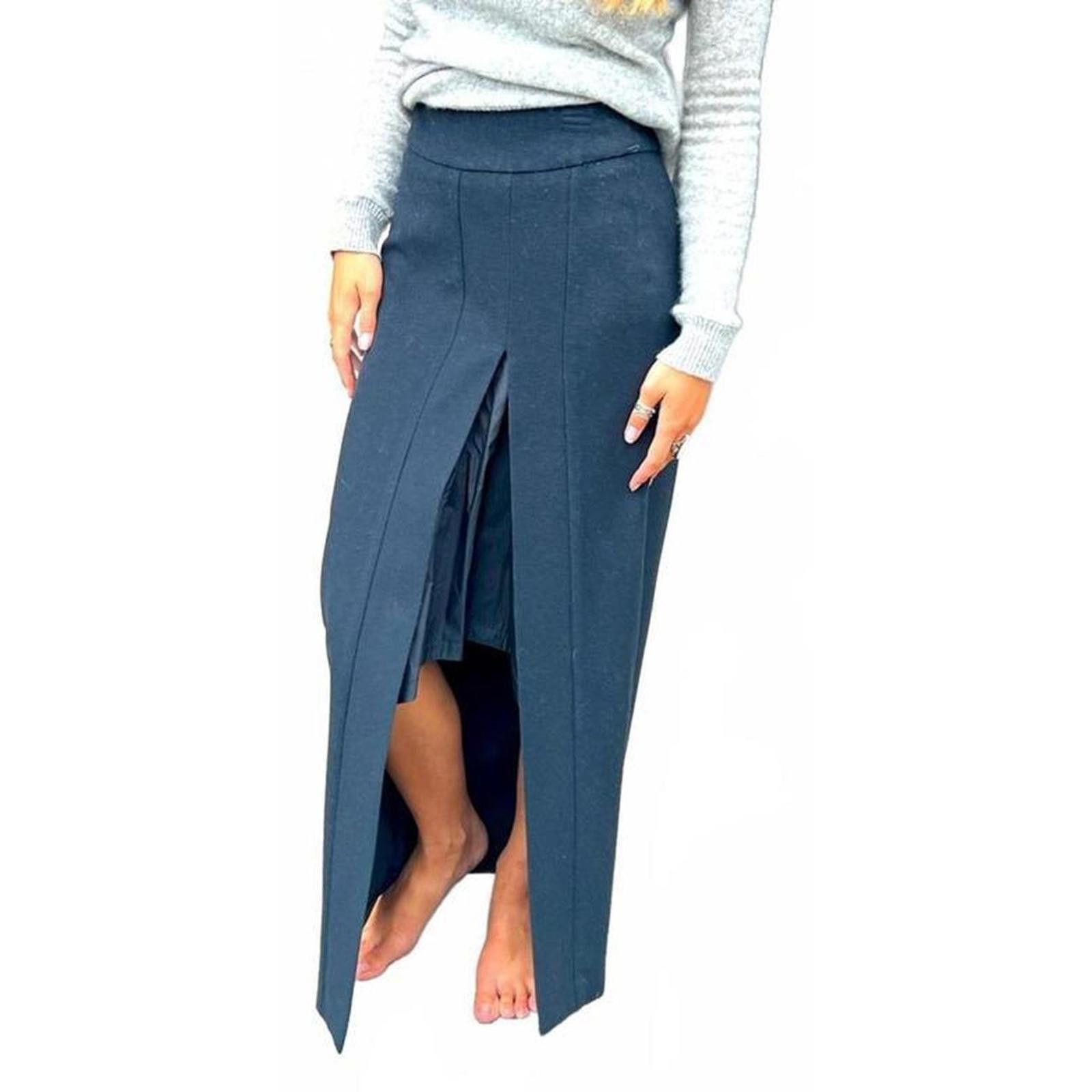 Dries Van Noten 36 Black Wool Pencil Skirt w/ Kick Slit