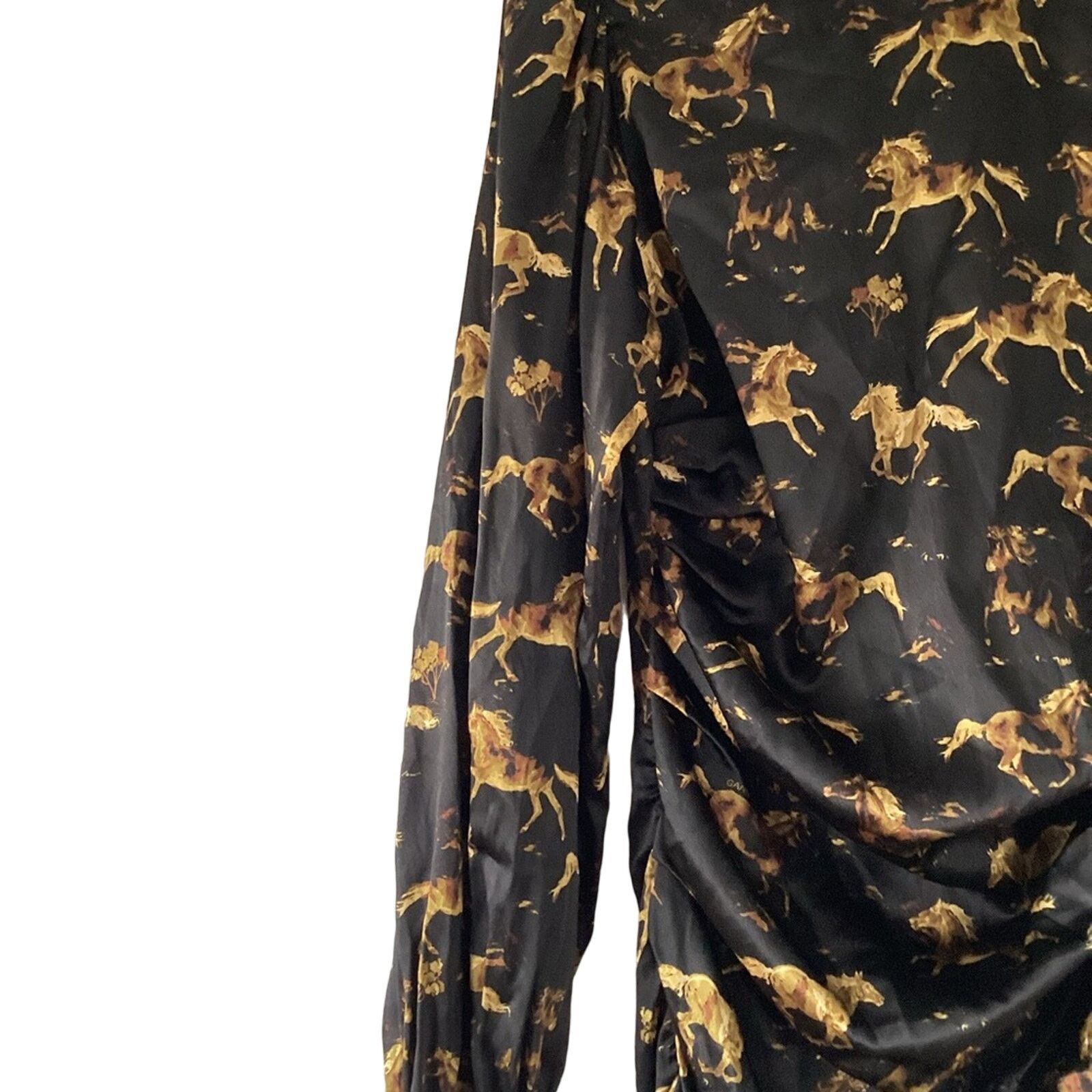 Ganni NWT GANNI Black Horses Print Silk Ruched Mini Dress Sz 6 38 Size S / US 4 / IT 40 - 6 Thumbnail