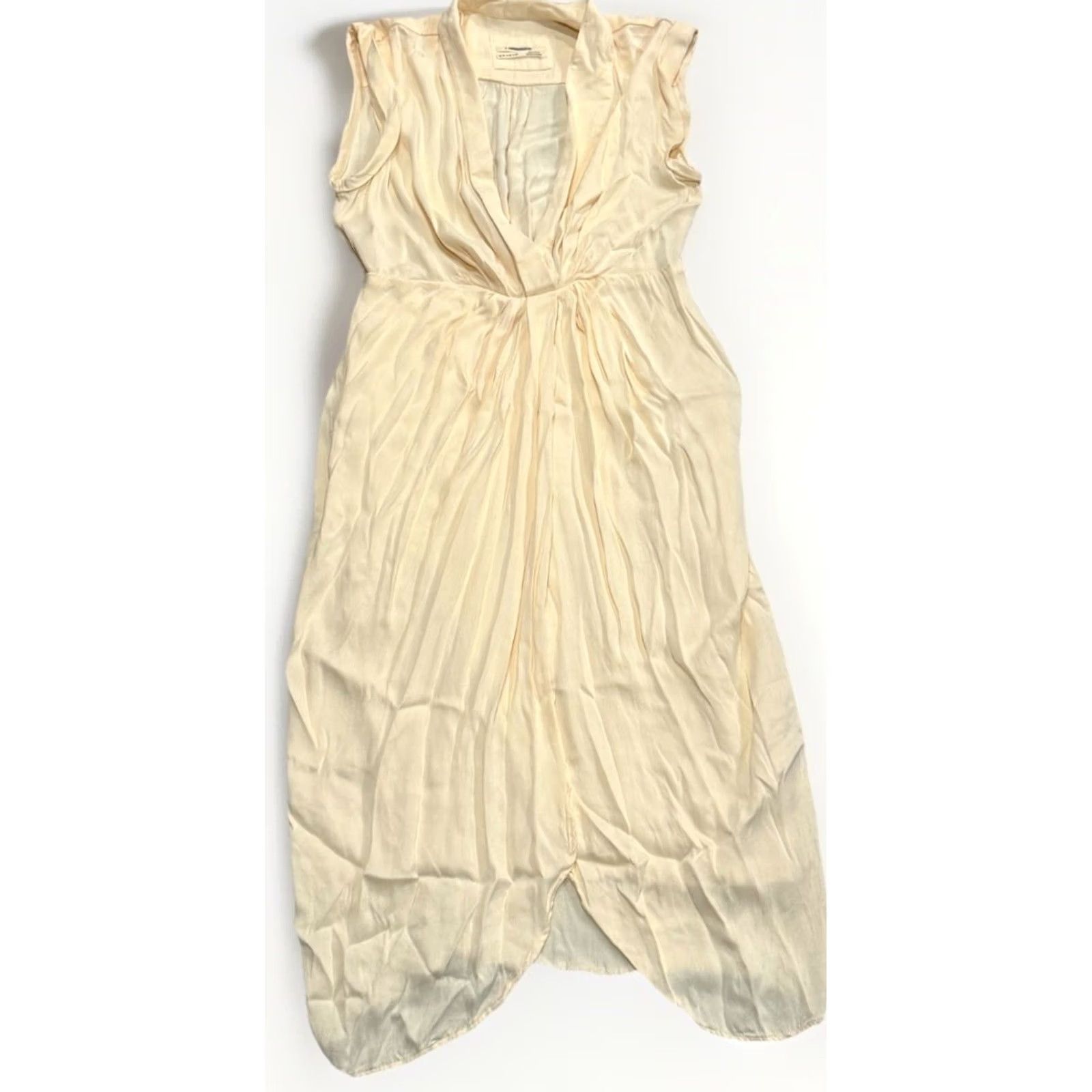 Anthropologie Anthropologie Maxi Dress Ivory V-Neck Twists Front 12P Petite Sleeveless Satin Dress Size XL / US 12-14 / IT 48-50 - 4 Thumbnail