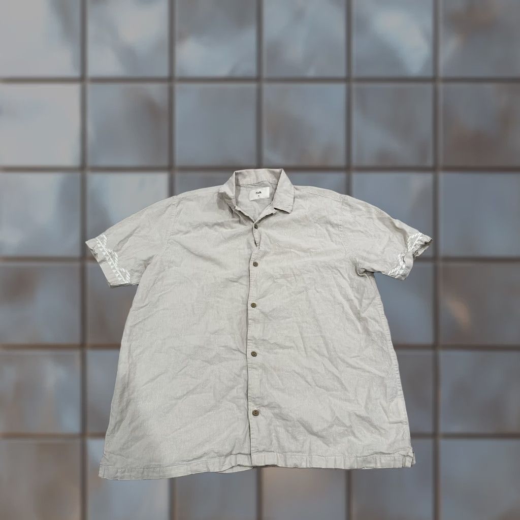 Folk Folk Shirt XL Beige Linen Cotton Blend Camp Collar Short Sleeve Button-Up Mens Size US XL / EU 56 / 4 - 1 Thumbnail