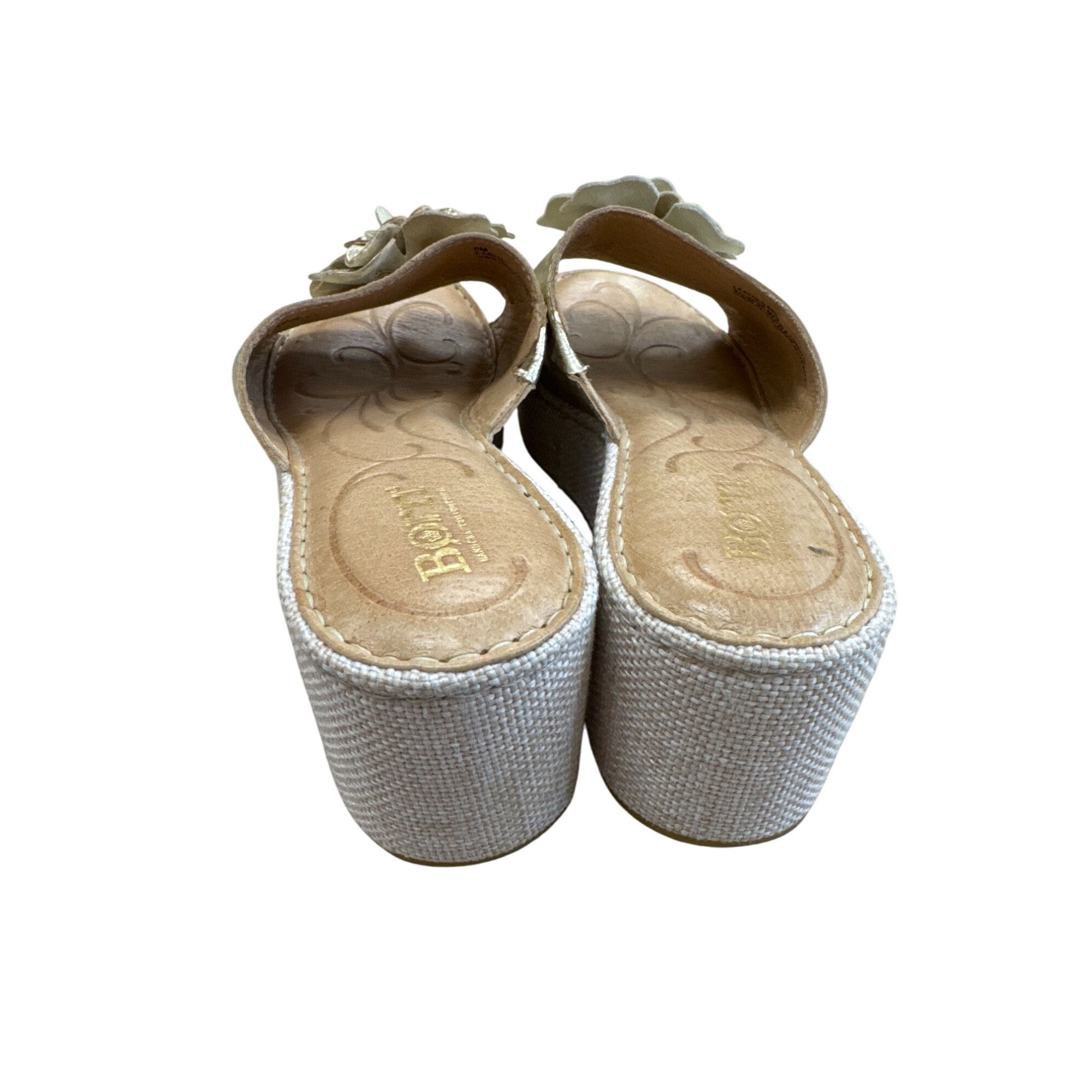 Born Born Womens Metallic Gold Floral Leather Wedge Sandals Size Size US 6 / IT 36 - 5 Thumbnail
