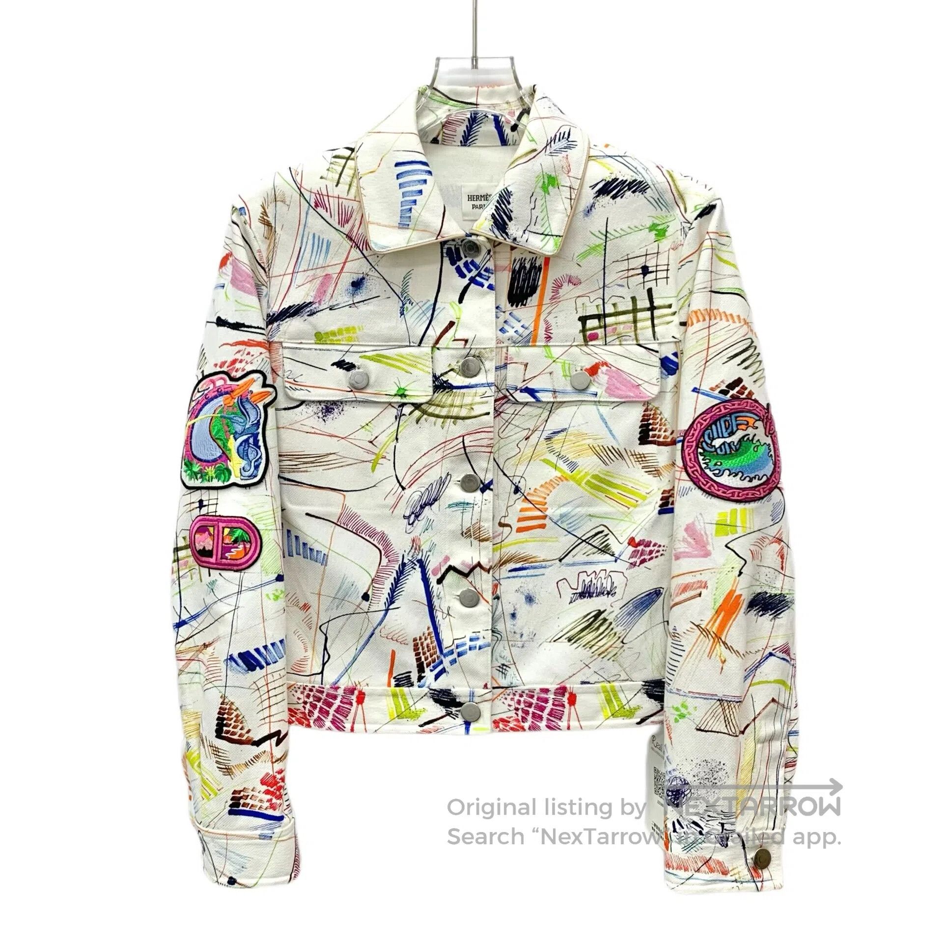 Hermes Hermes White Emblem Graffiti Embroidered Cotton Collar Sin Size XS / US 0-2 / IT 36-38 - 1 Thumbnail