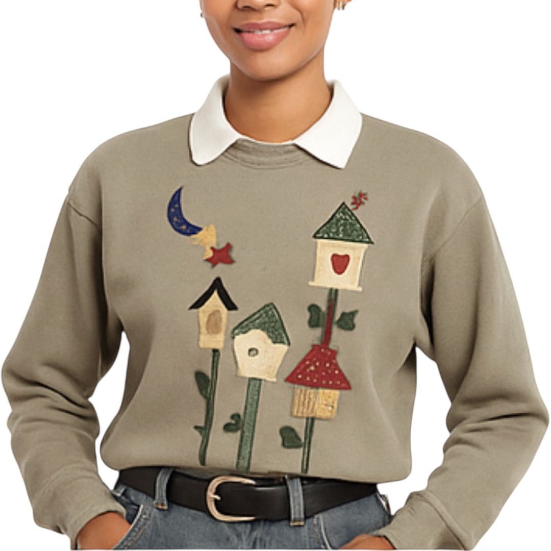 Jerzees Vintage Jerzees Collared Sweatshirt Bird House Khaki 2X Size XXL / US 16-18 / IT 52-54 - 1 Thumbnail