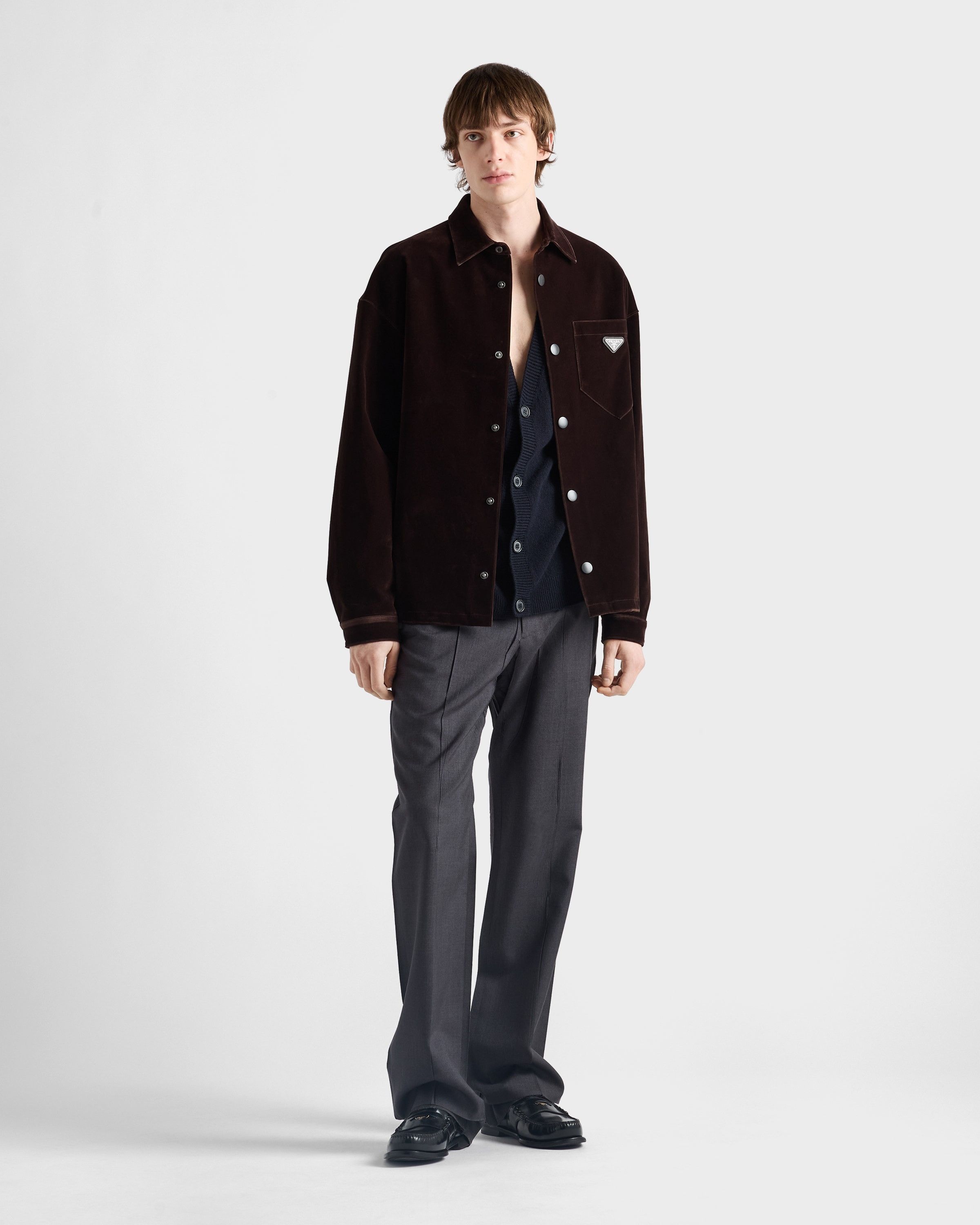 Prada o1bcso1str1025 Velvet Denim Shirt in Brown Size US XL / EU 56 / 4 - 2 Thumbnail